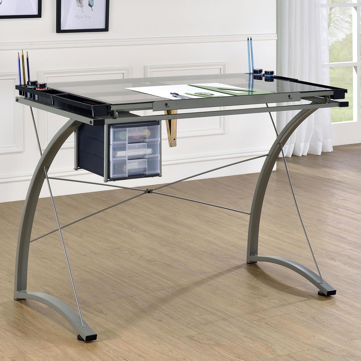 Melo Champagne 3-Drawer Drafting Desk - 800986 - Bien Home Furniture & Electronics