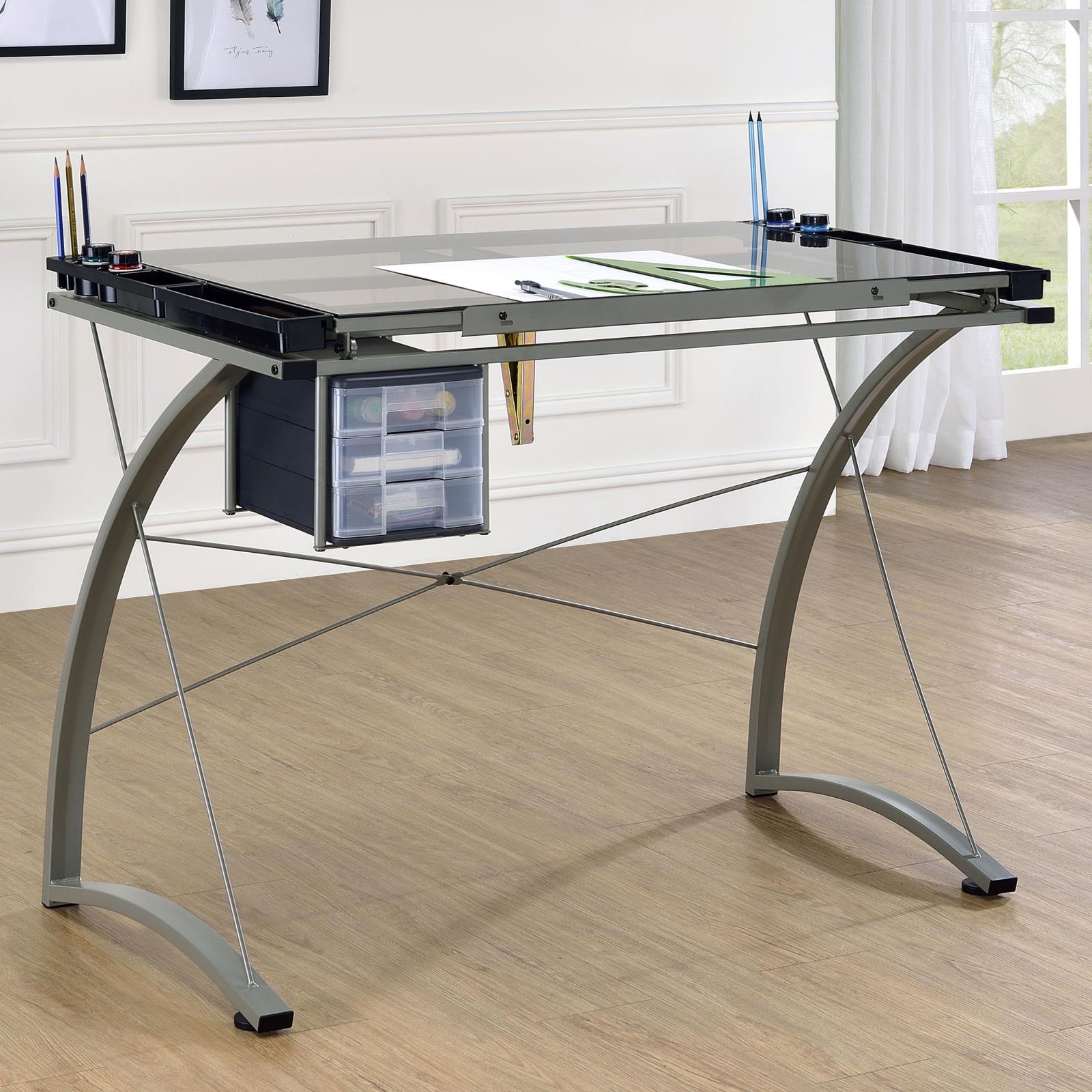 Melo Champagne 3-Drawer Drafting Desk - 800986 - Bien Home Furniture & Electronics