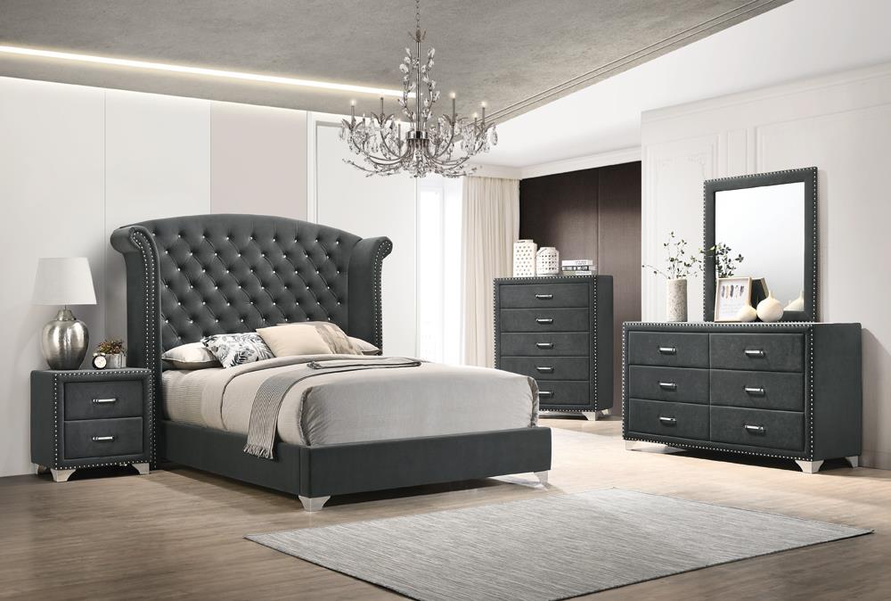 Melody 5-Piece California King Tufted Upholstered Bedroom Set Gray - 223381KW-S5 - Bien Home Furniture & Electronics