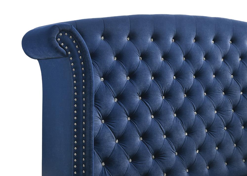 Melody Eastern King Wingback Upholstered Bed Pacific Blue - 223371KE - Bien Home Furniture & Electronics