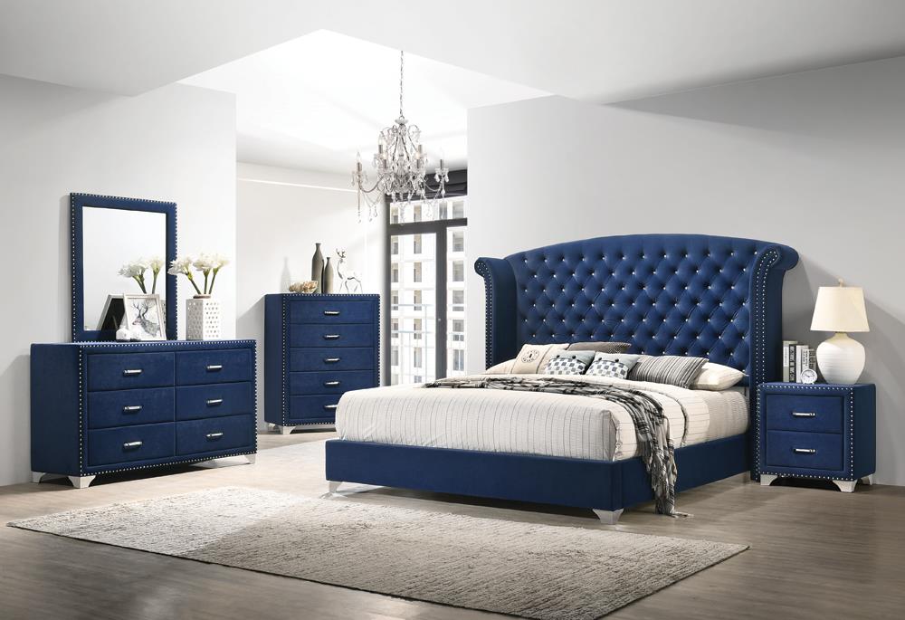 Melody Eastern King Wingback Upholstered Bed Pacific Blue - 223371KE - Bien Home Furniture & Electronics