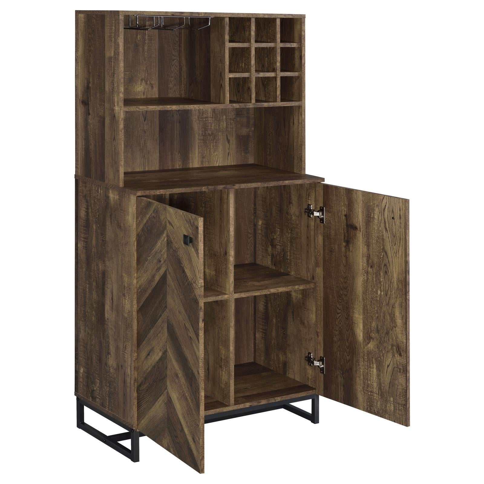 Mendoza Rustic Oak Herringbone/Gunmetal 2-Door Wine Cabinet - 182082 - Bien Home Furniture & Electronics