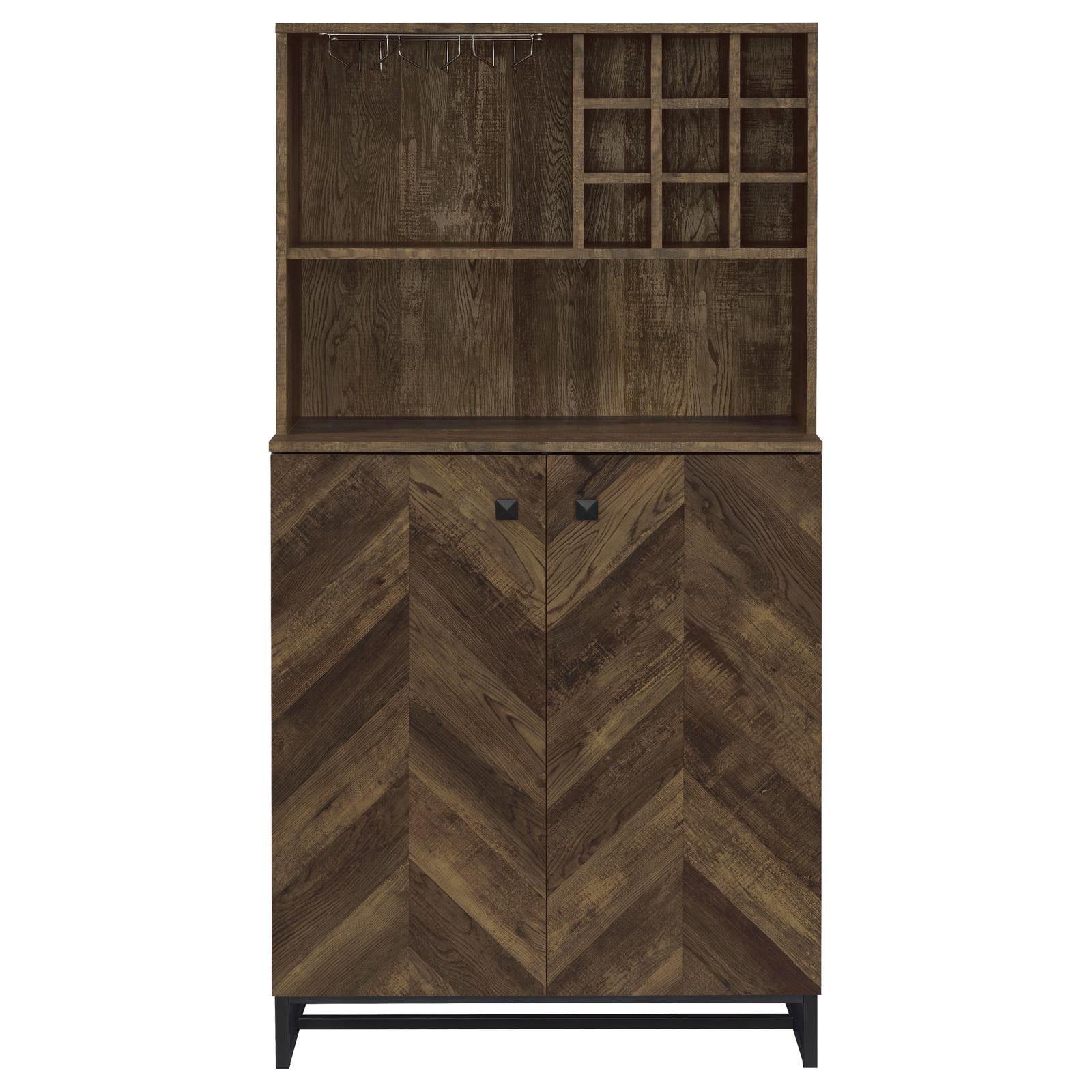 Mendoza Rustic Oak Herringbone/Gunmetal 2-Door Wine Cabinet - 182082 - Bien Home Furniture & Electronics