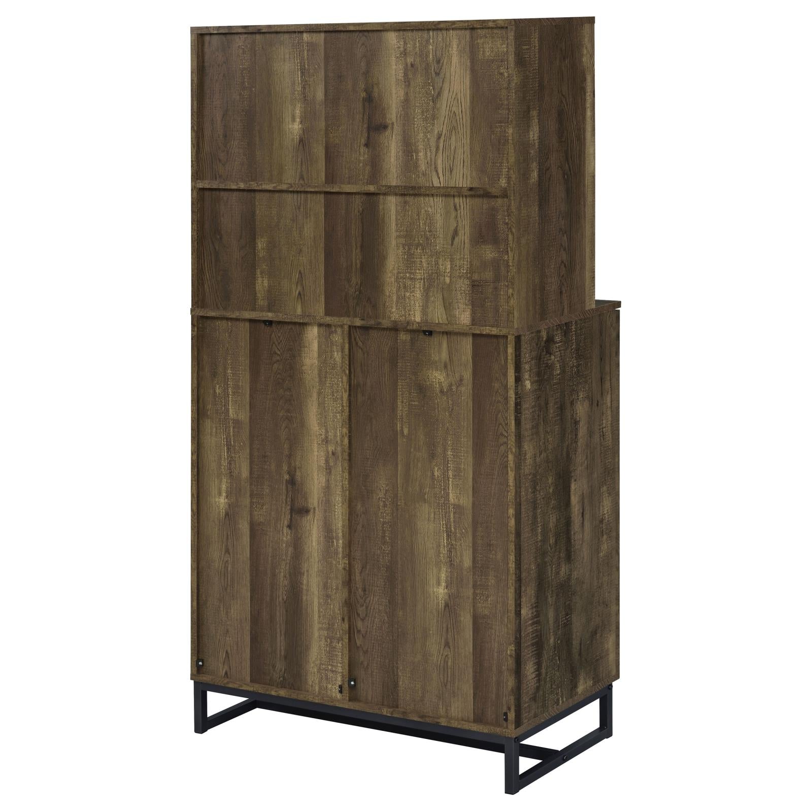 Mendoza Rustic Oak Herringbone/Gunmetal 2-Door Wine Cabinet - 182082 - Bien Home Furniture & Electronics