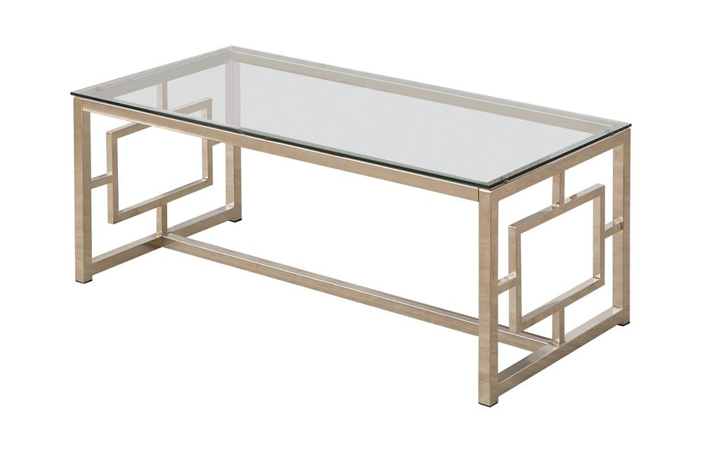 Merced Nickel Rectangle Glass Top Coffee Table - 703738 - Bien Home Furniture & Electronics