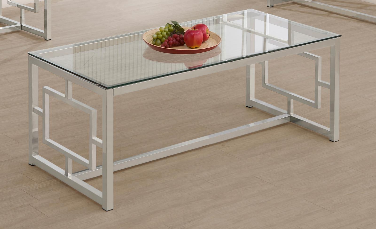Merced Nickel Rectangle Glass Top Coffee Table - 703738 - Bien Home Furniture & Electronics