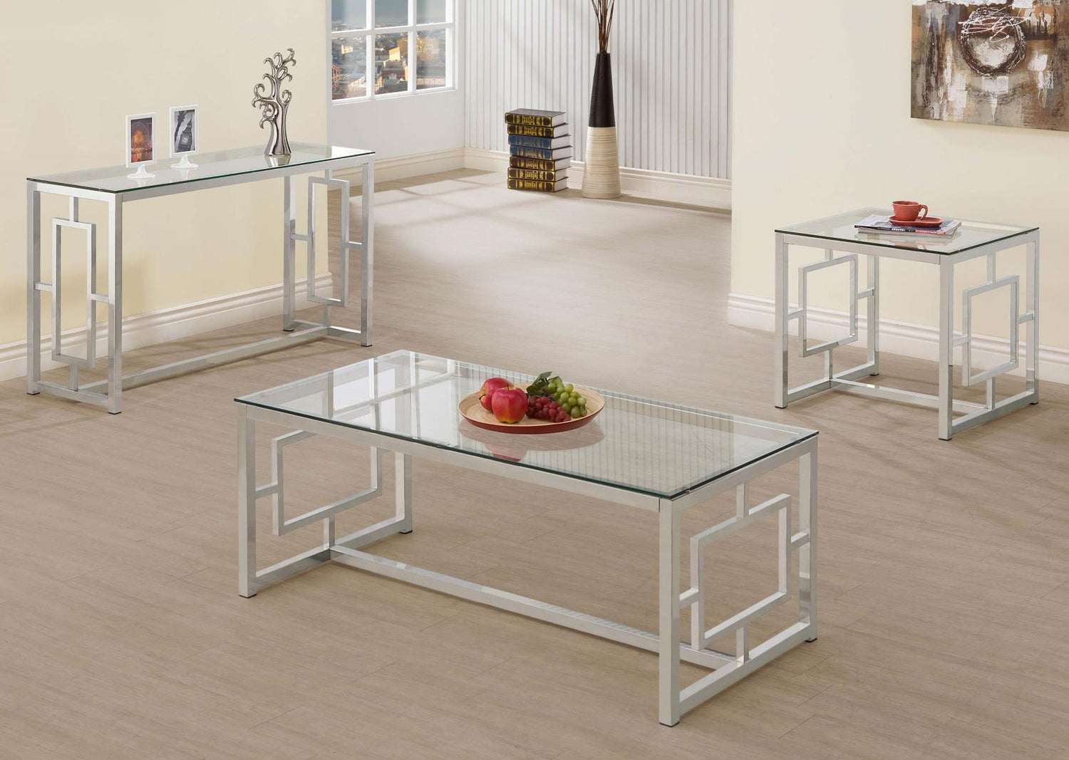 Merced Nickel Rectangle Glass Top Coffee Table - 703738 - Bien Home Furniture & Electronics