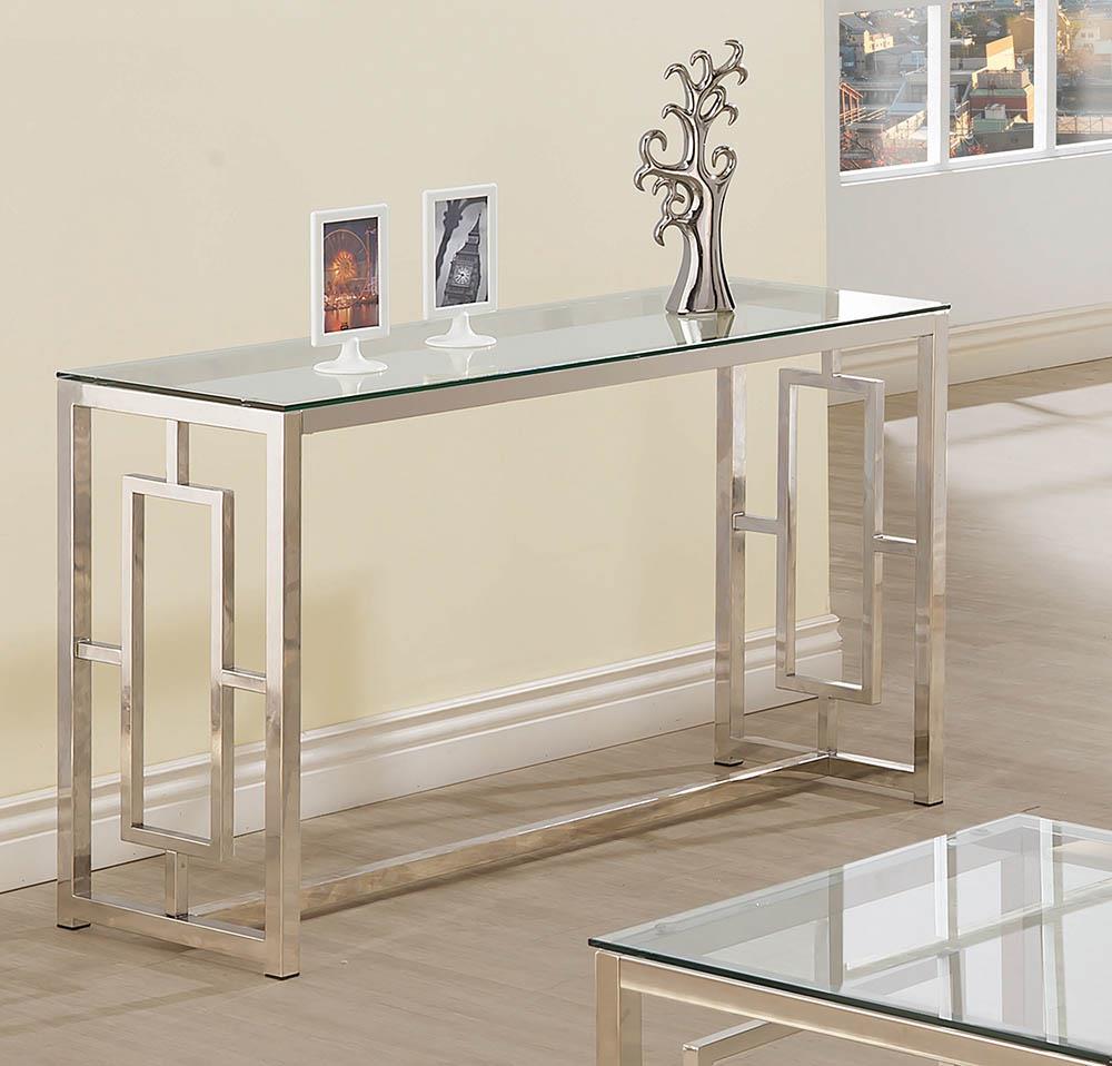 Merced Rectangle Glass Top Sofa Table Nickel - 703739 - Bien Home Furniture &amp; Electronics