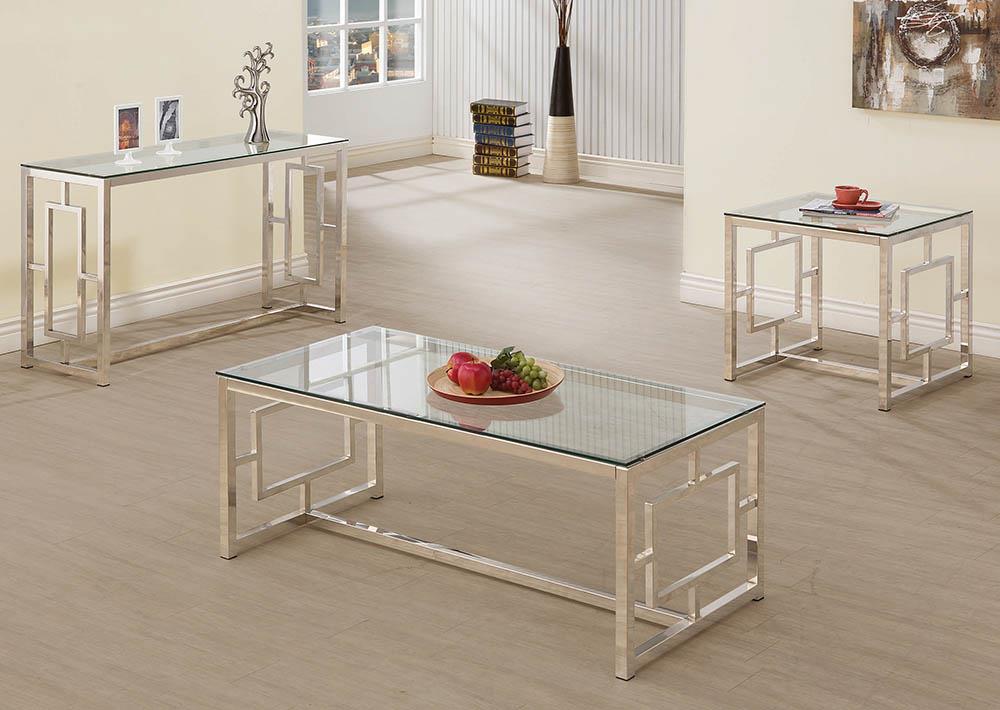 Merced Rectangle Glass Top Sofa Table Nickel - 703739 - Bien Home Furniture & Electronics