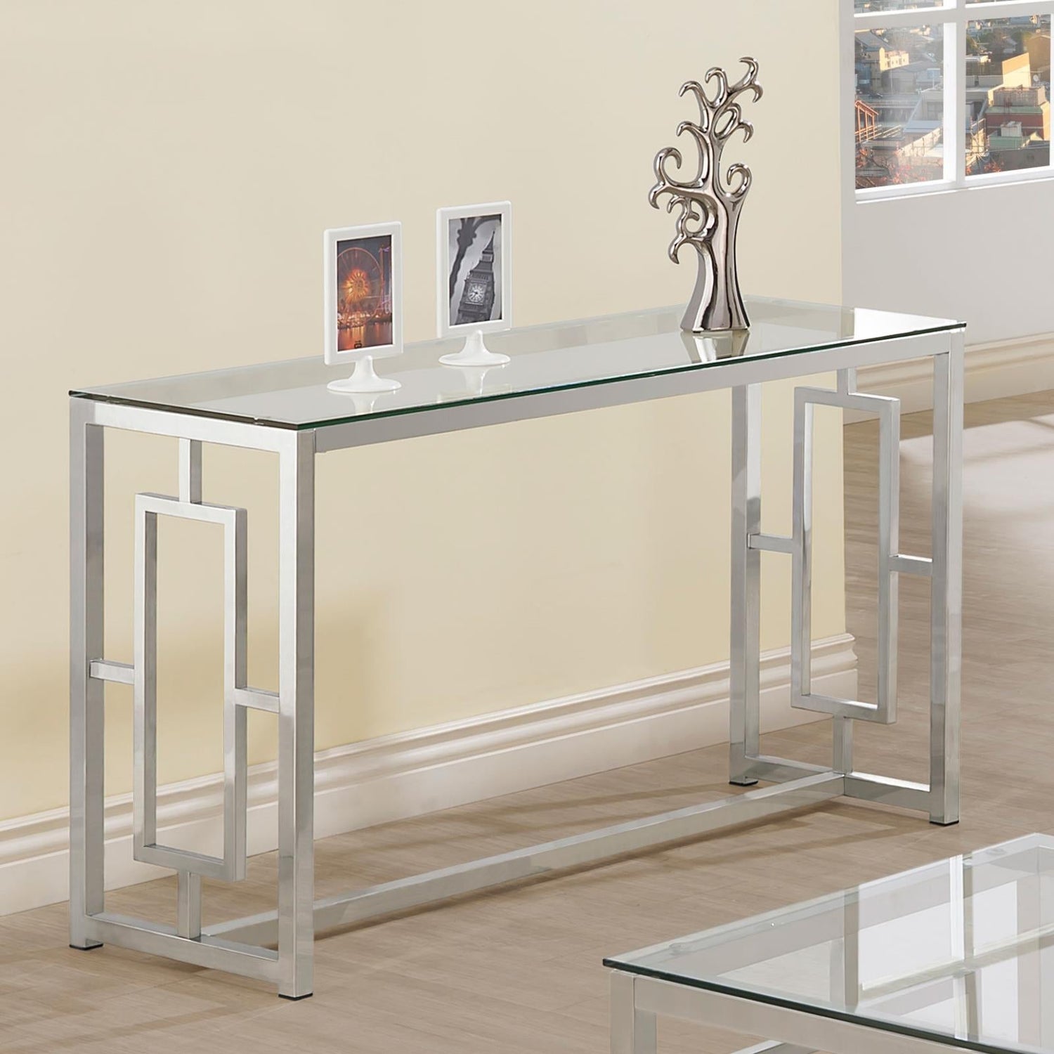 Merced Rectangle Glass Top Sofa Table Nickel - 703739 - Bien Home Furniture &amp; Electronics