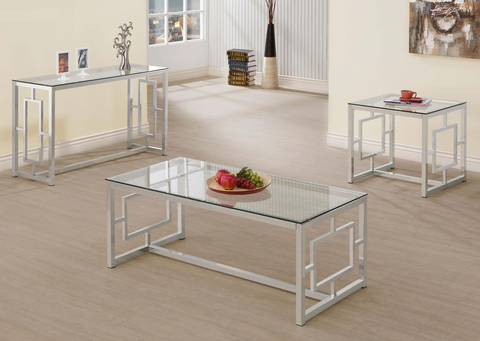Merced Rectangle Glass Top Sofa Table Nickel - 703739 - Bien Home Furniture & Electronics