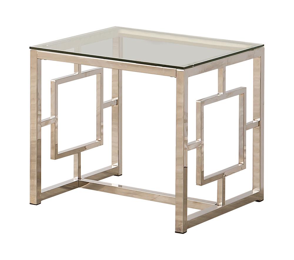 Merced Square Tempered Glass Top End Table Nickel - 703737 - Bien Home Furniture &amp; Electronics