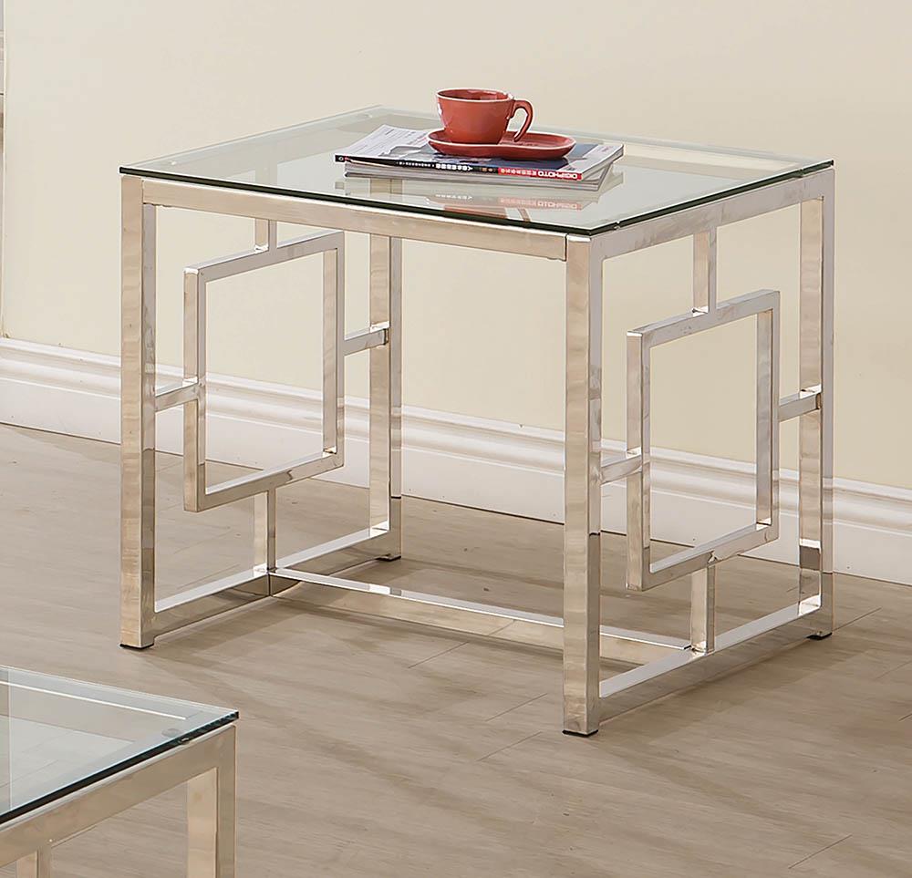 Merced Square Tempered Glass Top End Table Nickel - 703737 - Bien Home Furniture &amp; Electronics