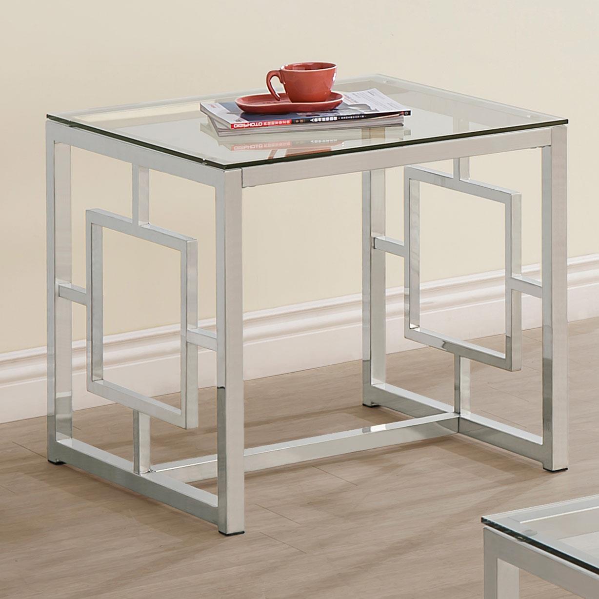 Merced Square Tempered Glass Top End Table Nickel - 703737 - Bien Home Furniture & Electronics