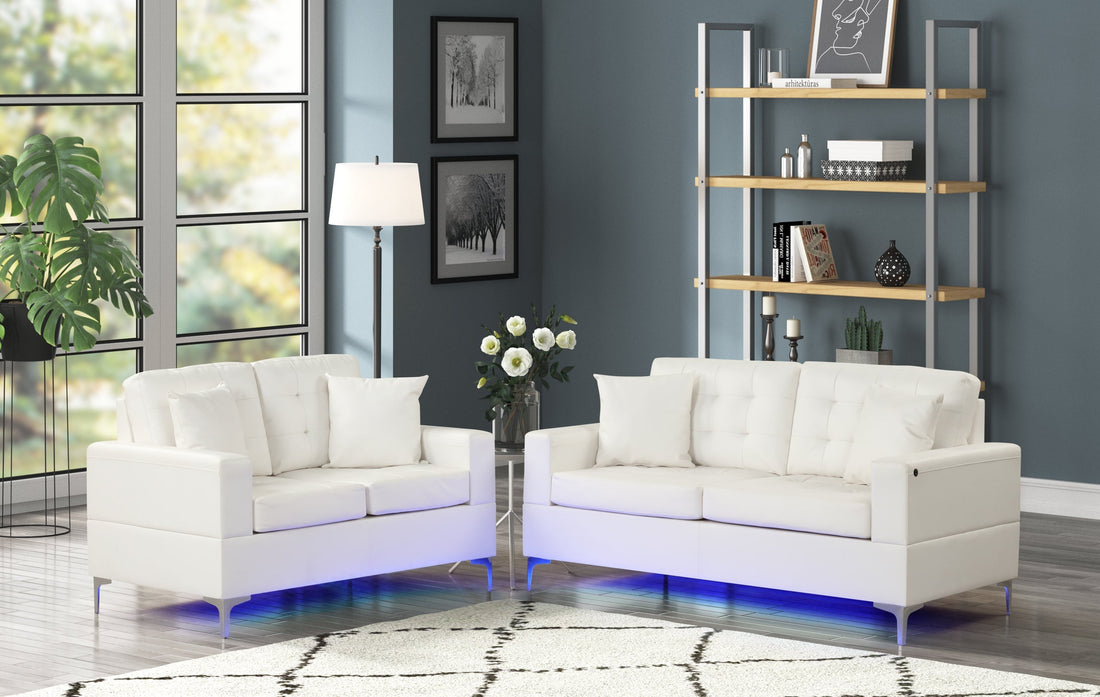 Miami White Living Room Set with LED Lights - MIAMI WHITE - Bien Home Furniture &amp; Electronics