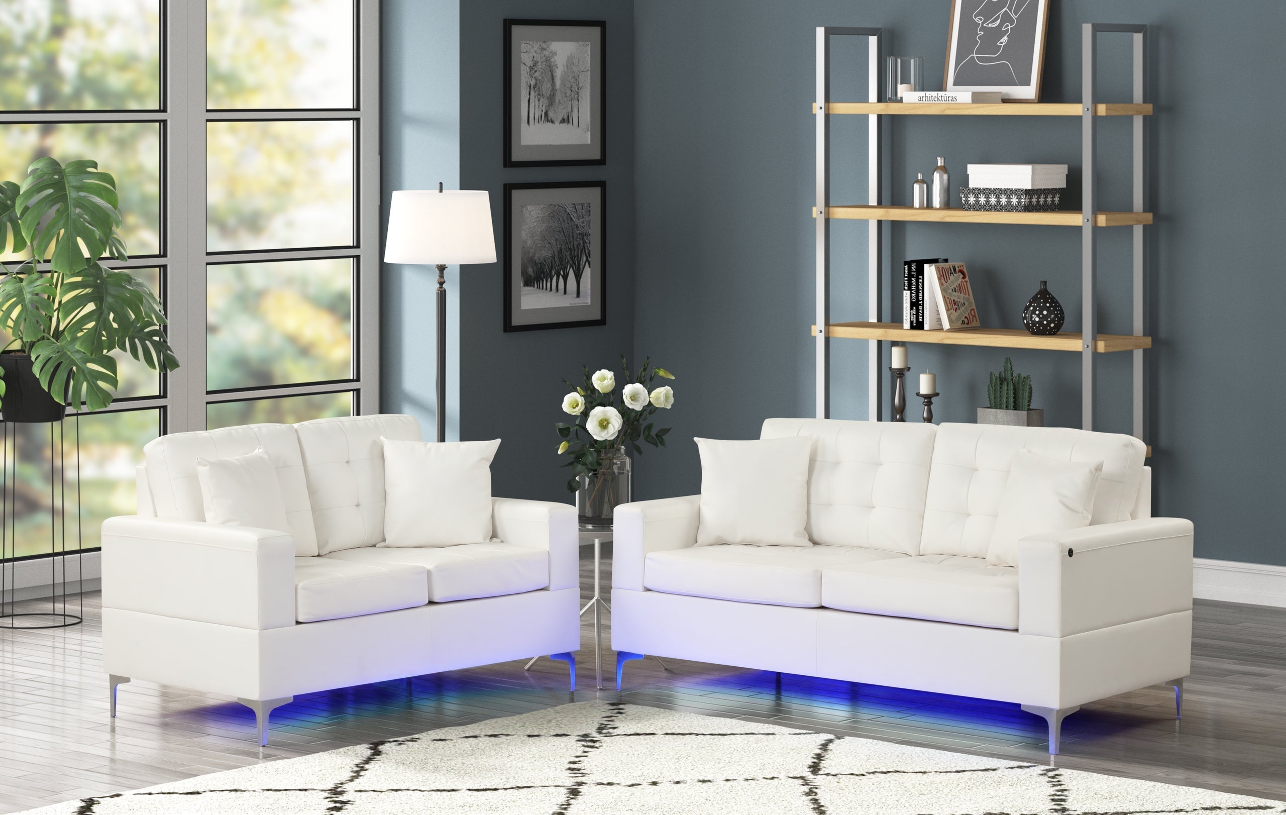 Miami White Living Room Set with LED Lights - MIAMI WHITE - Bien Home Furniture & Electronics