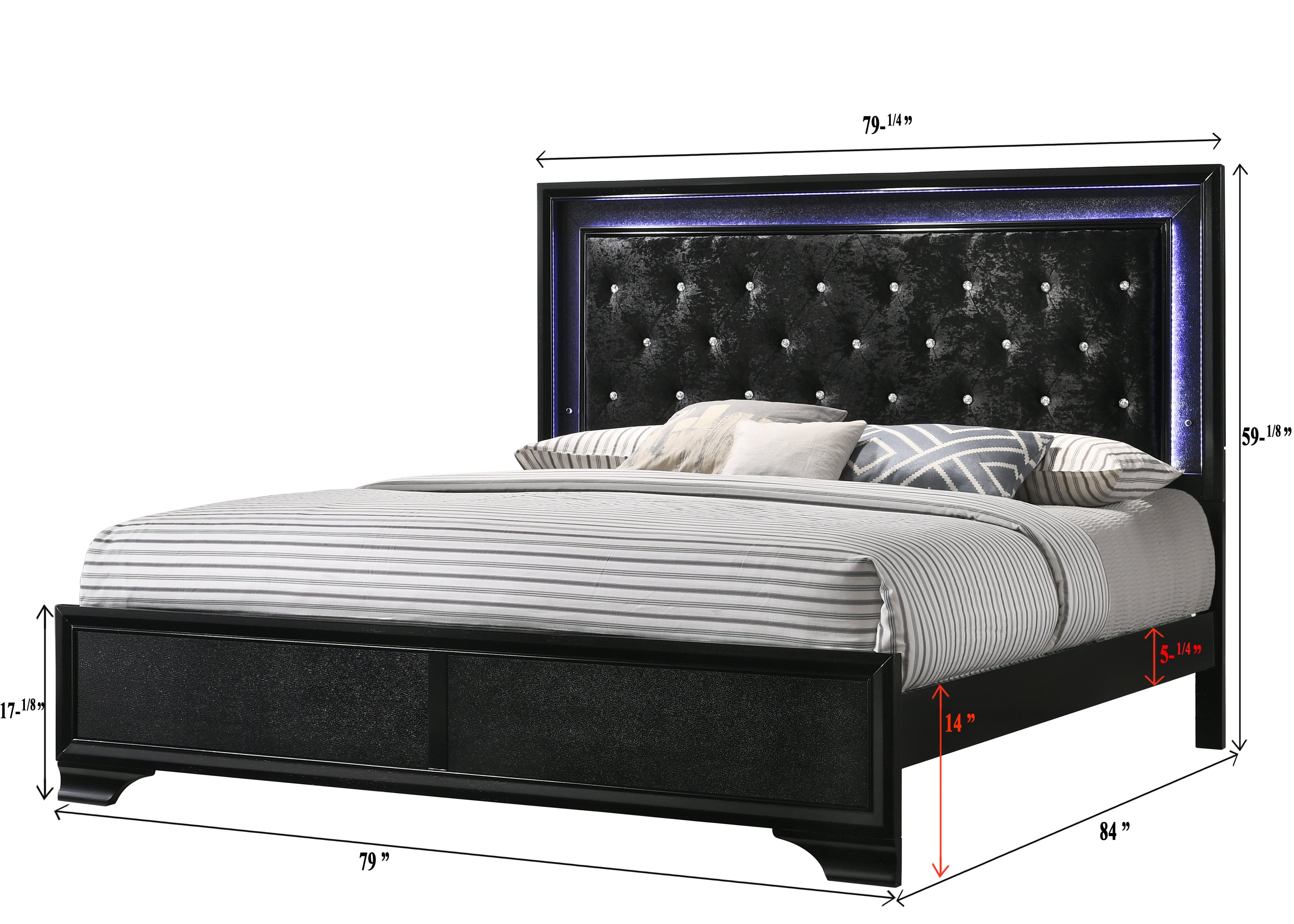Micah Black LED Upholstered Panel Bedroom Set - SET | B4350-Q-HBFB | B4350-KQ-RAIL | B4350-1 | B4350-11 | B4350-2 - Bien Home Furniture & Electronics