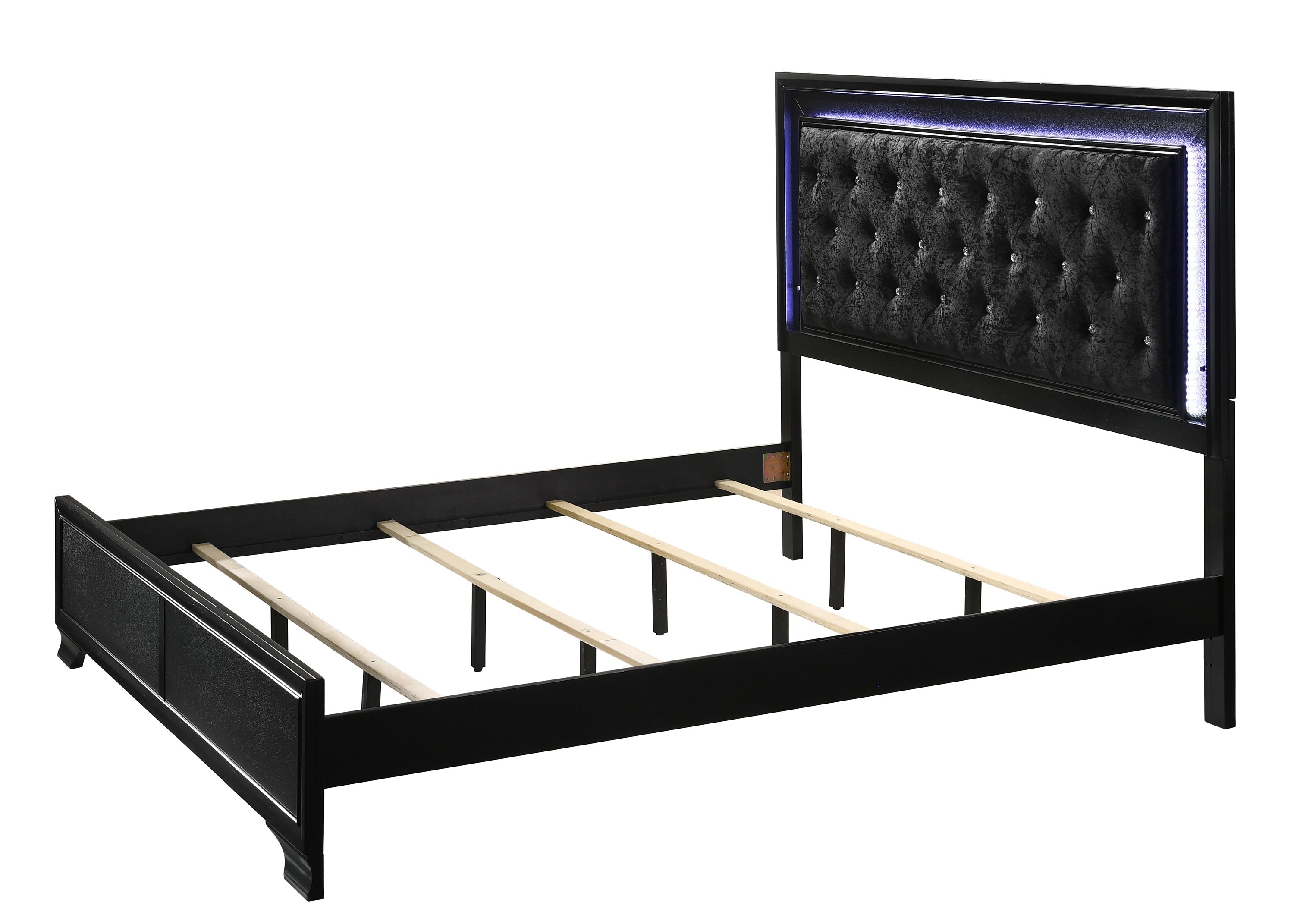 Micah Black LED Upholstered Panel Bedroom Set - SET | B4350-Q-HBFB | B4350-KQ-RAIL | B4350-1 | B4350-11 | B4350-2 - Bien Home Furniture & Electronics