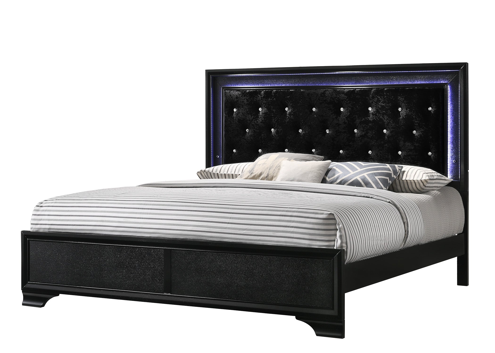 Micah Black LED Upholstered Panel Bedroom Set - SET | B4350-Q-HBFB | B4350-KQ-RAIL | B4350-1 | B4350-11 | B4350-2 - Bien Home Furniture & Electronics
