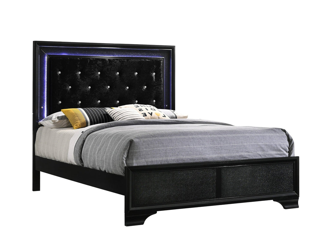 Micah Black Queen LED Upholstered Panel Bed - SET | B4350-Q-HBFB | B4350-KQ-RAIL - Bien Home Furniture &amp; Electronics