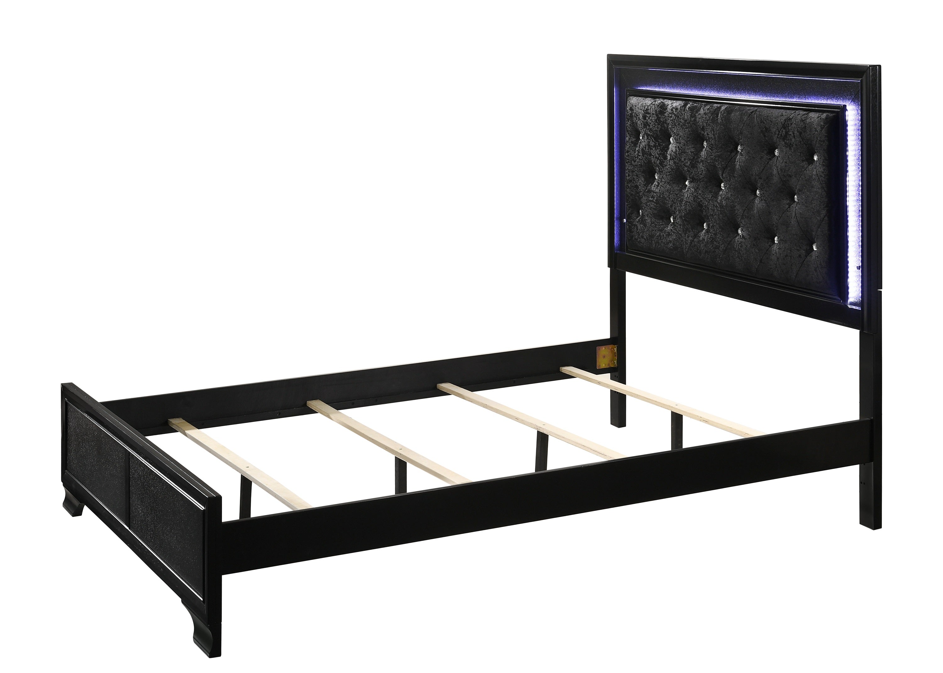 Micah Black Queen LED Upholstered Panel Bed - SET | B4350-Q-HBFB | B4350-KQ-RAIL - Bien Home Furniture & Electronics