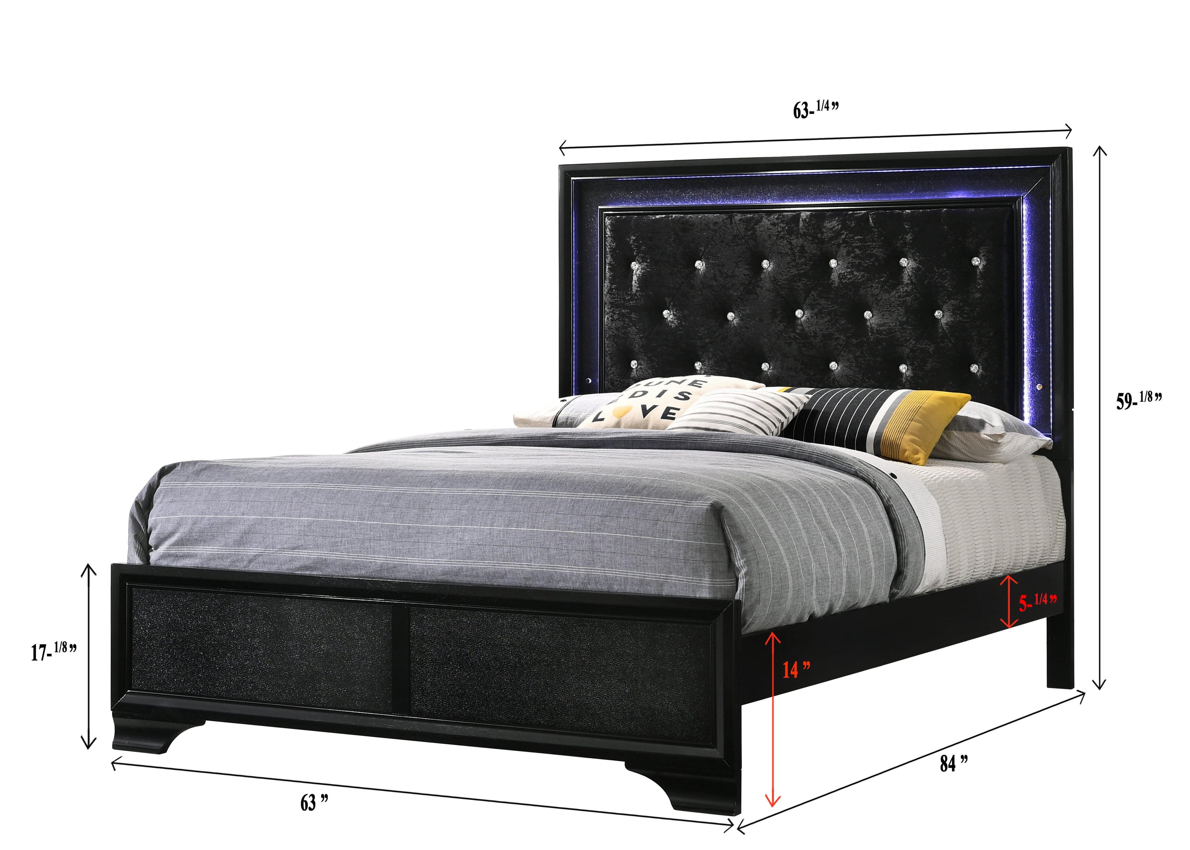 Micah Black Queen LED Upholstered Panel Bed - SET | B4350-Q-HBFB | B4350-KQ-RAIL - Bien Home Furniture & Electronics