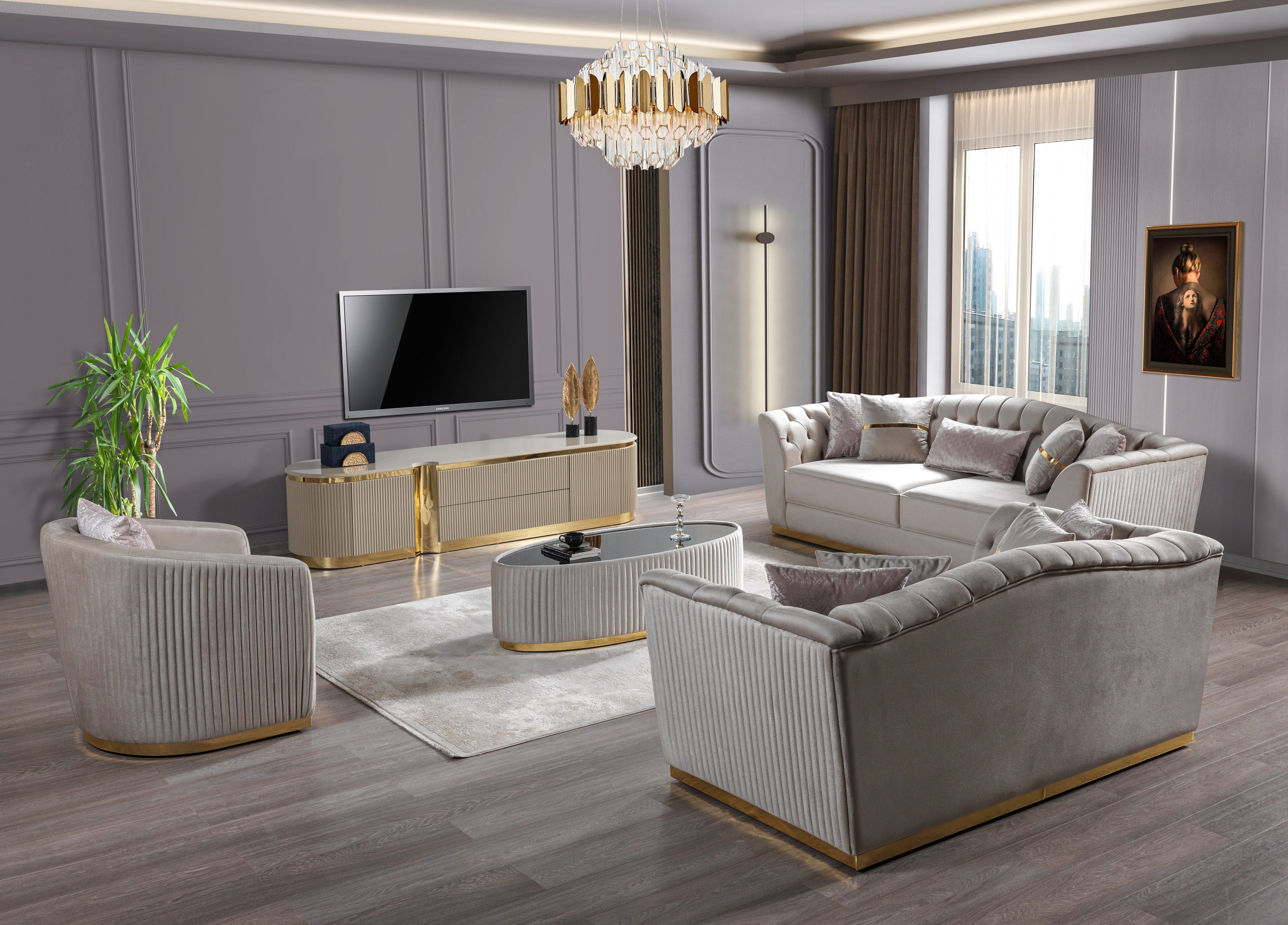 Milena Ivory Velvet Sofa & Loveseat - MILENAIV-SL - Bien Home Furniture & Electronics