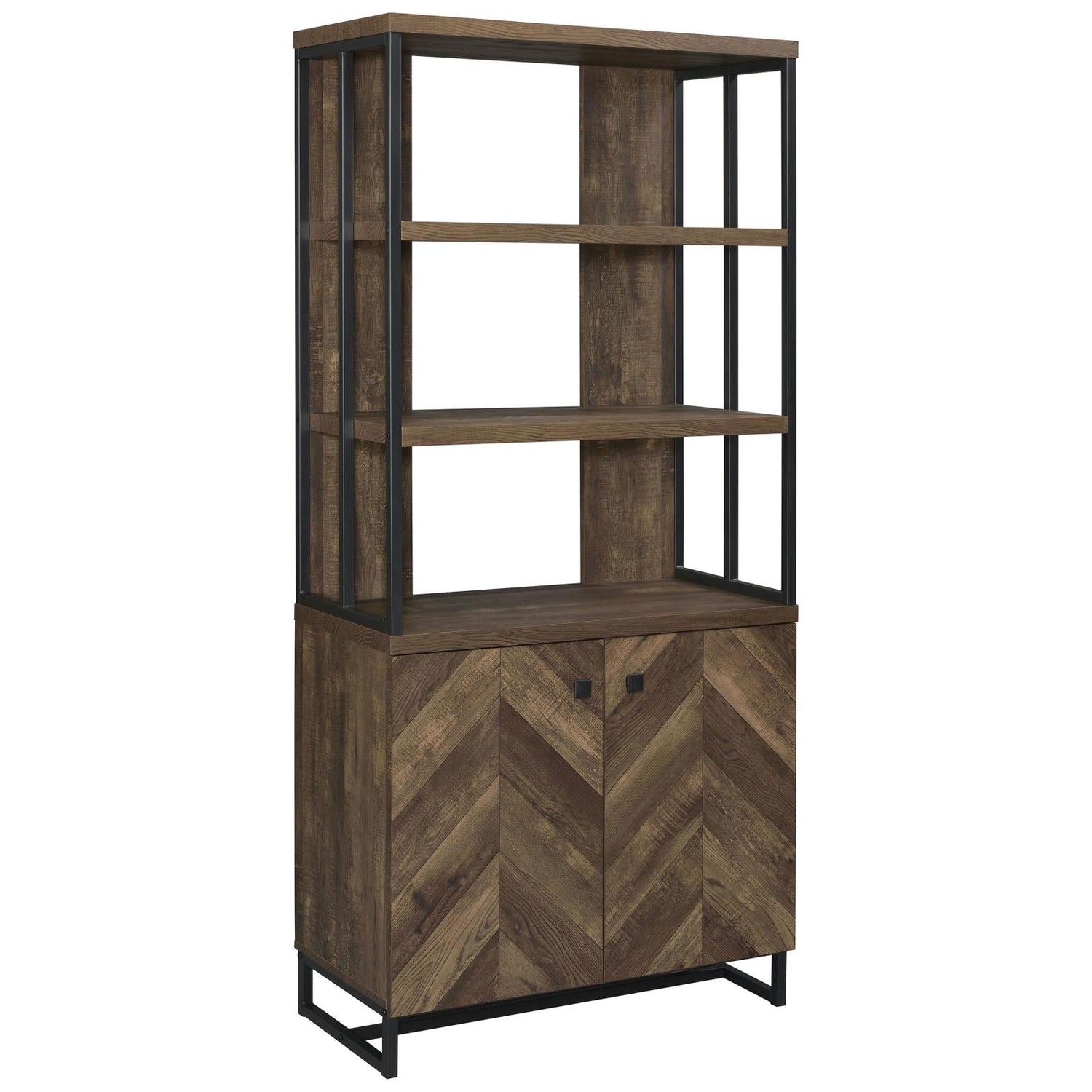 Millbrook Rustic Oak Herringbone/Gunmetal 2-Door Bookcase - 882093 - Bien Home Furniture & Electronics