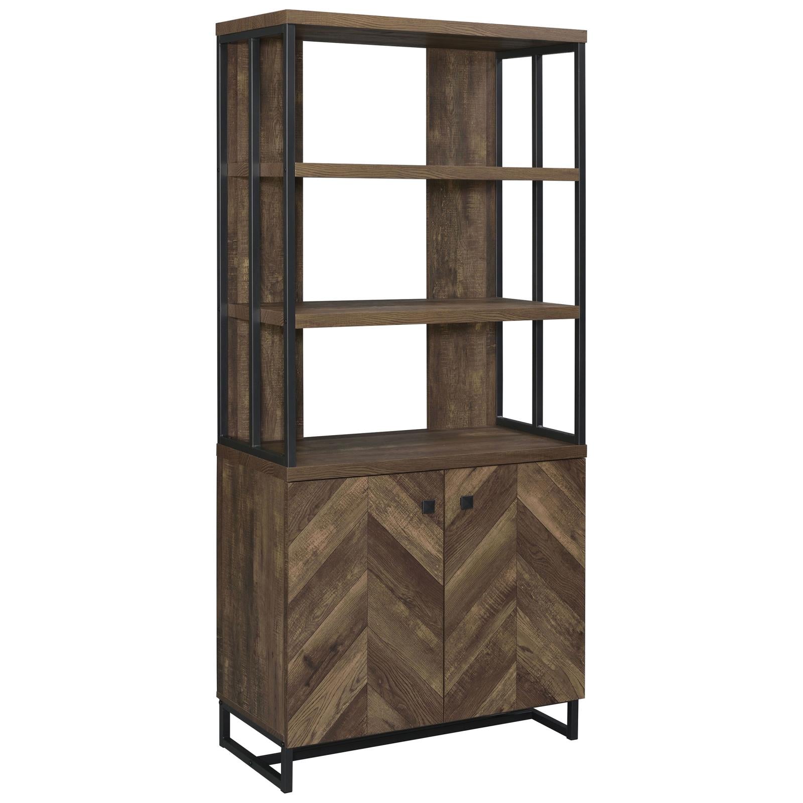 Millbrook Rustic Oak Herringbone/Gunmetal 2-Door Bookcase - 882093 - Bien Home Furniture & Electronics