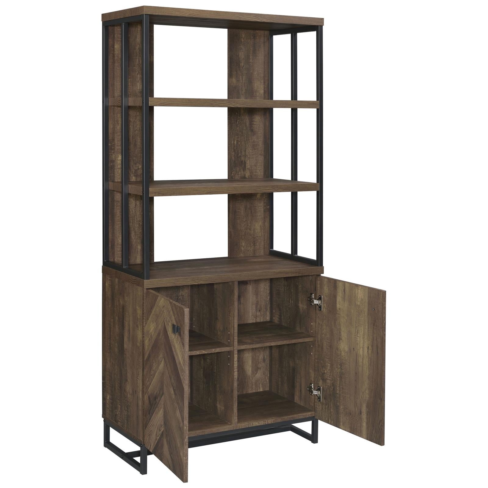 Millbrook Rustic Oak Herringbone/Gunmetal 2-Door Bookcase - 882093 - Bien Home Furniture & Electronics