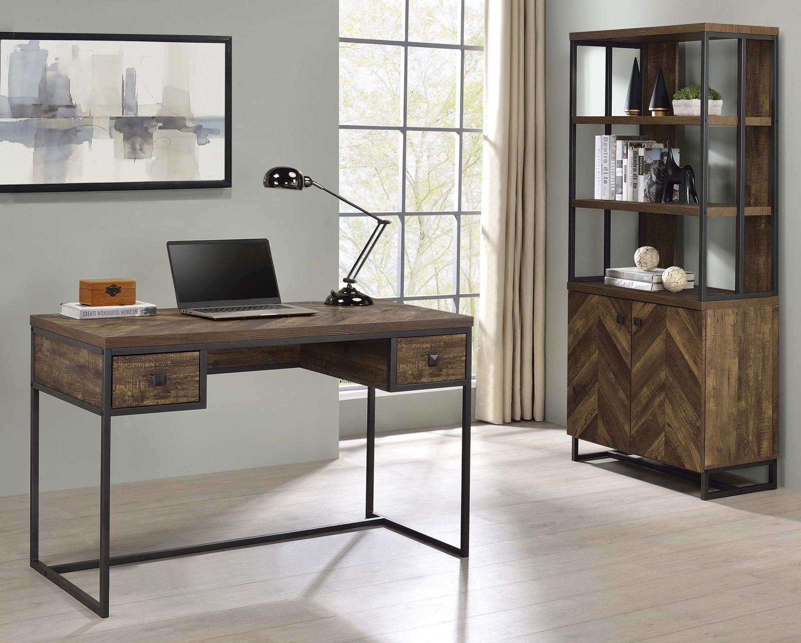 Millbrook Rustic Oak Herringbone/Gunmetal 2-Door Bookcase - 882093 - Bien Home Furniture & Electronics