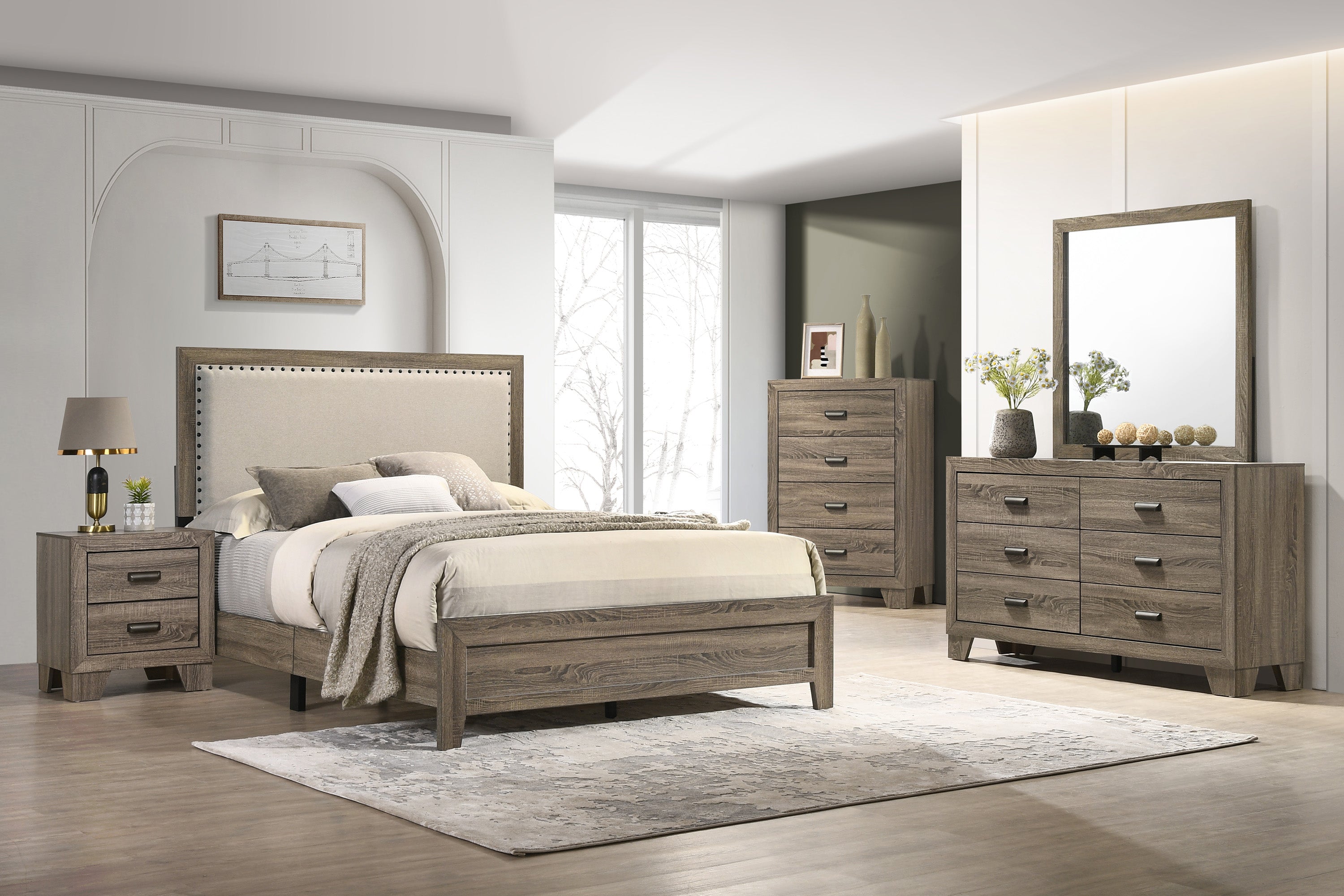 Mille Brownish Gray Upholstered Youth Bedroom Set - SET | B9205-T-BED | B9200-2 | B9200-4 - Bien Home Furniture &amp; Electronics