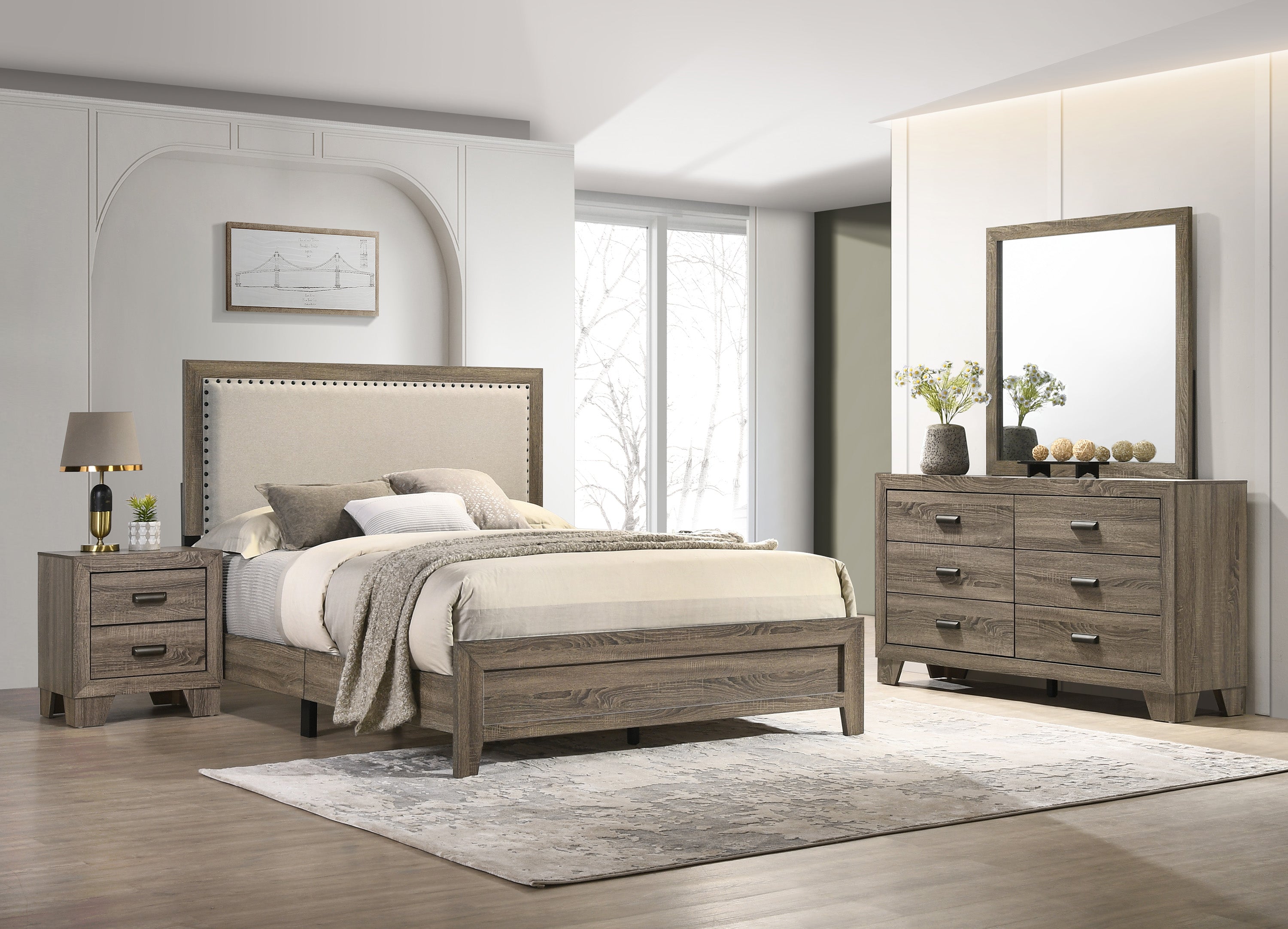 Mille Brownish Gray Upholstered Youth Bedroom Set - SET | B9205-T-BED | B9200-2 | B9200-4 - Bien Home Furniture &amp; Electronics