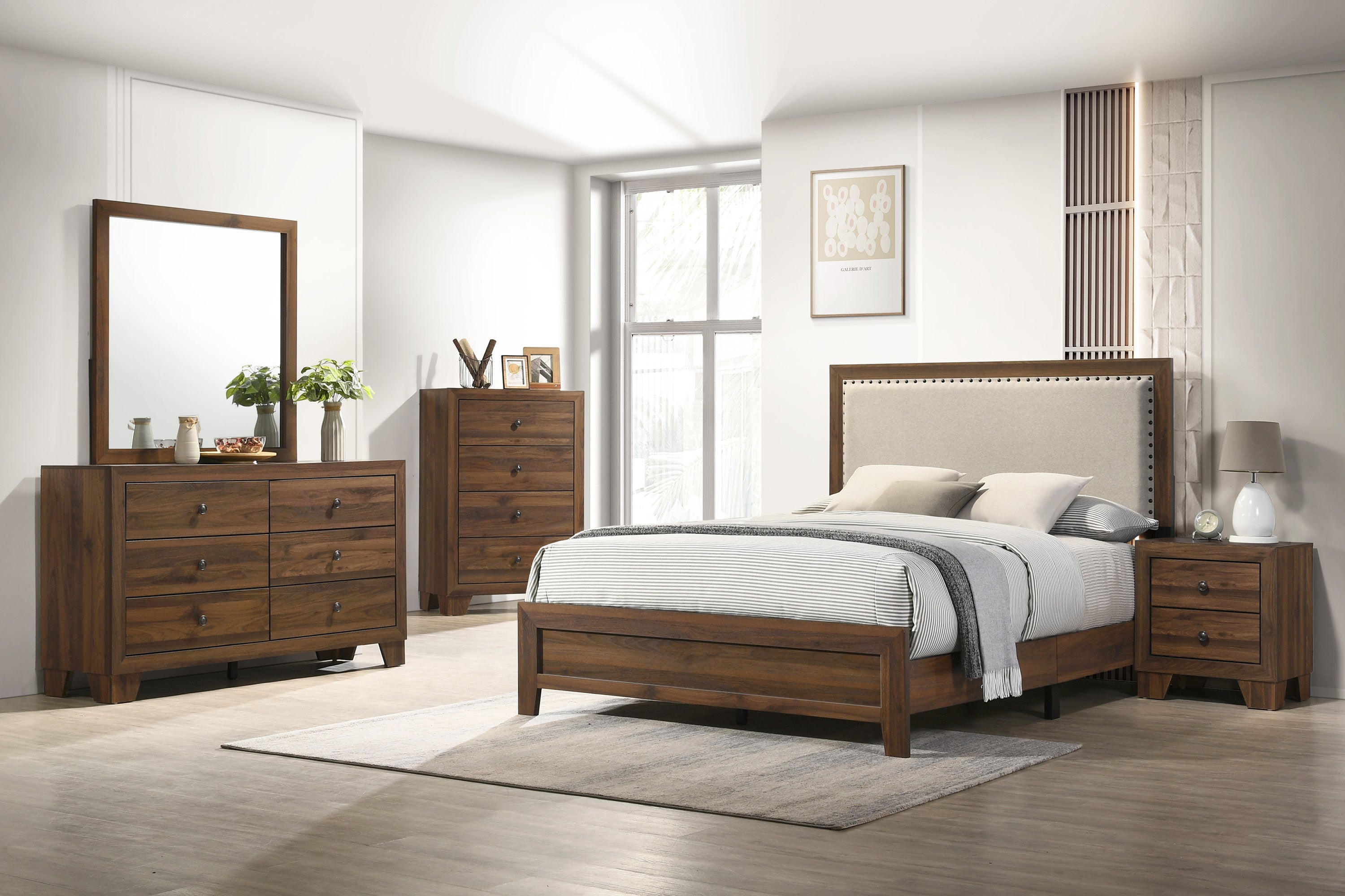 Mille Cherry Brown Upholstered Youth Bedroom Set - SET | B9255-T-BED | B9250-2 | B9250-4 - Bien Home Furniture &amp; Electronics