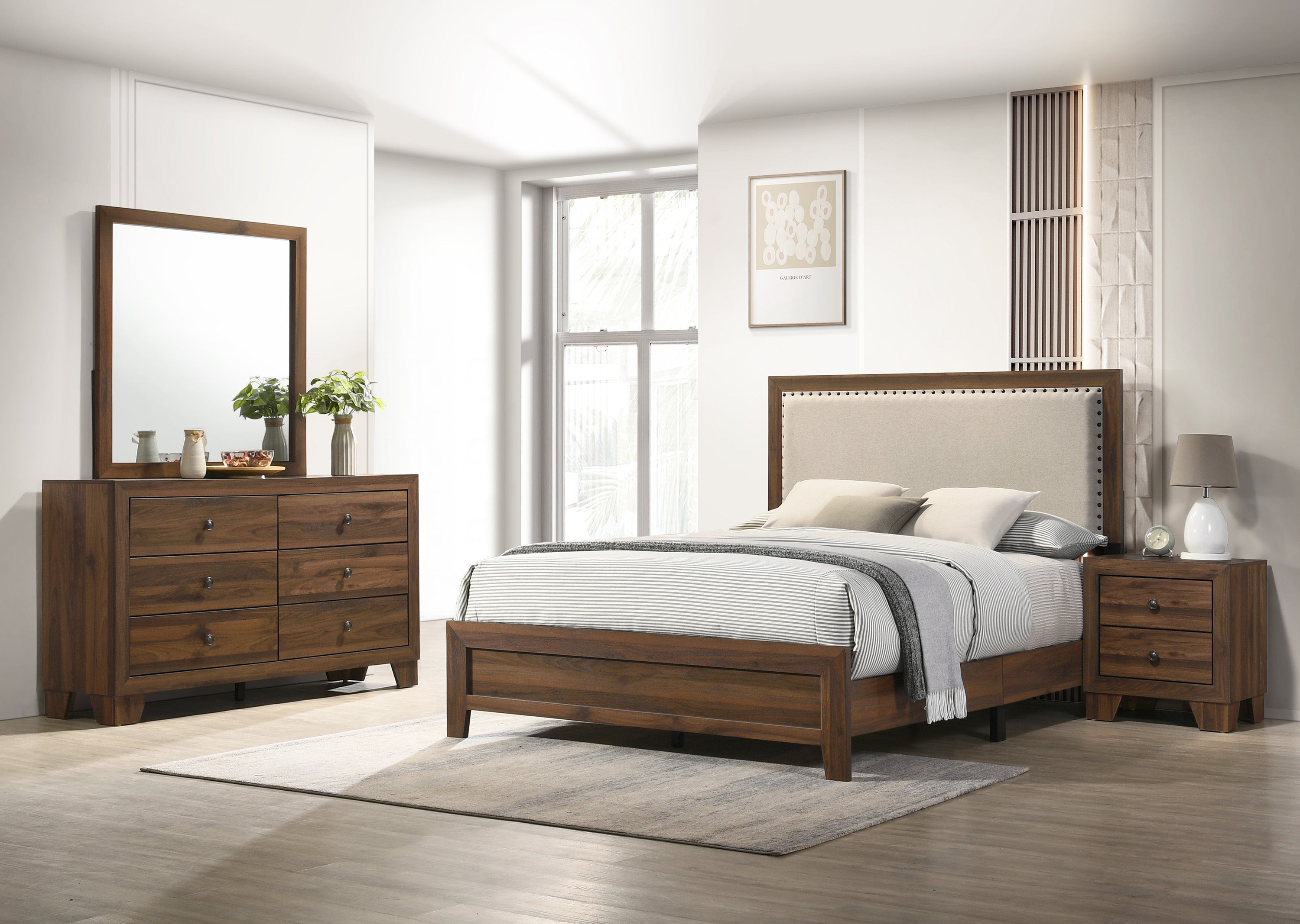 Mille Cherry Brown Upholstered Youth Bedroom Set - SET | B9255-T-BED | B9250-2 | B9250-4 - Bien Home Furniture &amp; Electronics