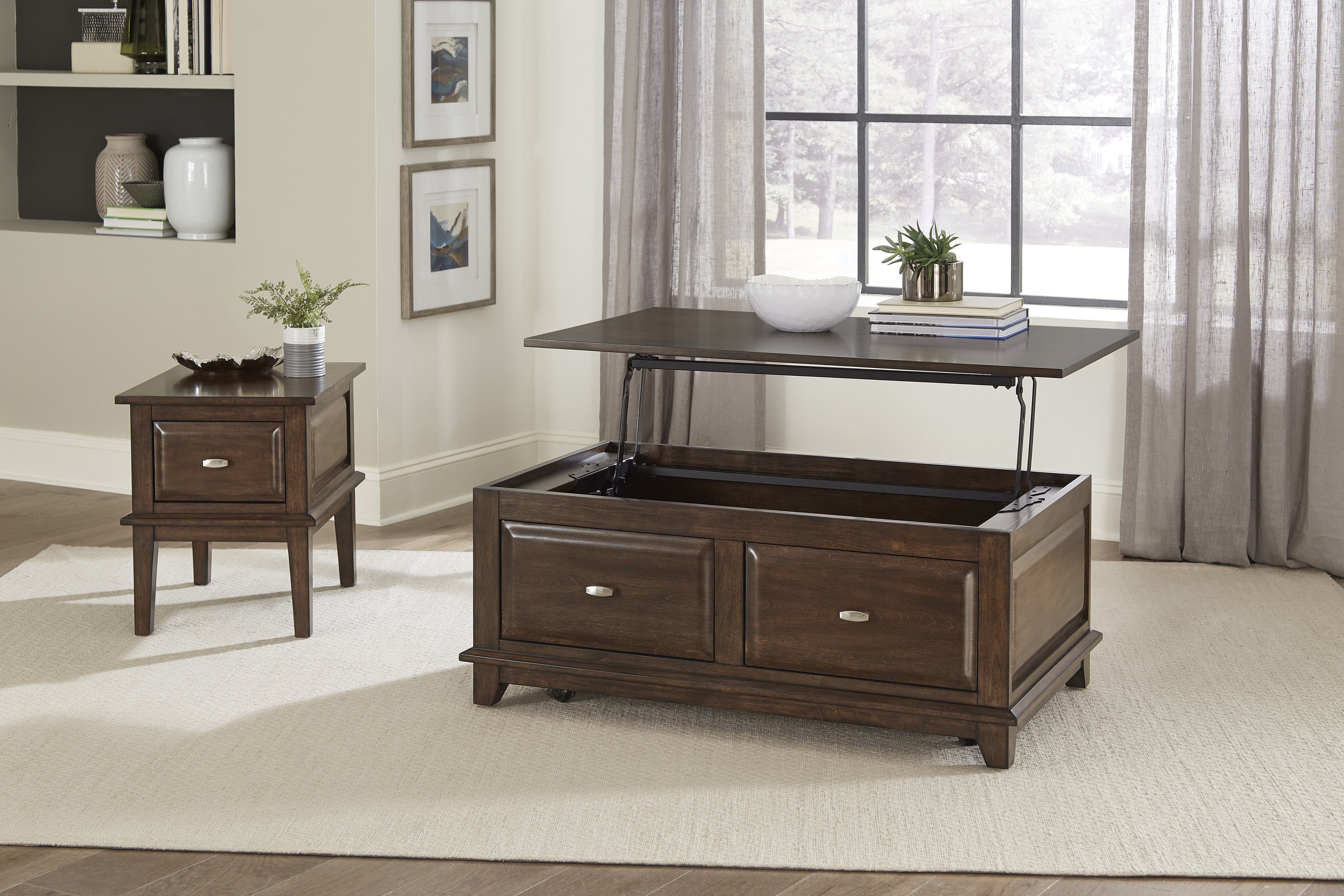 Minot Brown Cherry Lift Top Cocktail Table - 3621-30 - Bien Home Furniture & Electronics
