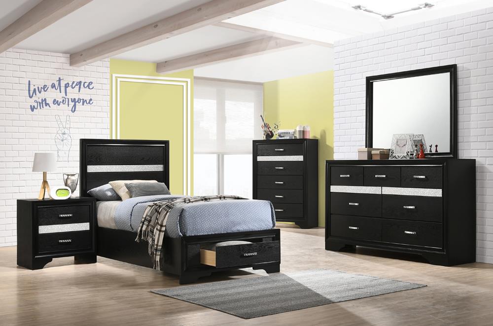 Miranda 5-Piece Twin Storage Bedroom Set Black - 206361T-S5 - Bien Home Furniture & Electronics