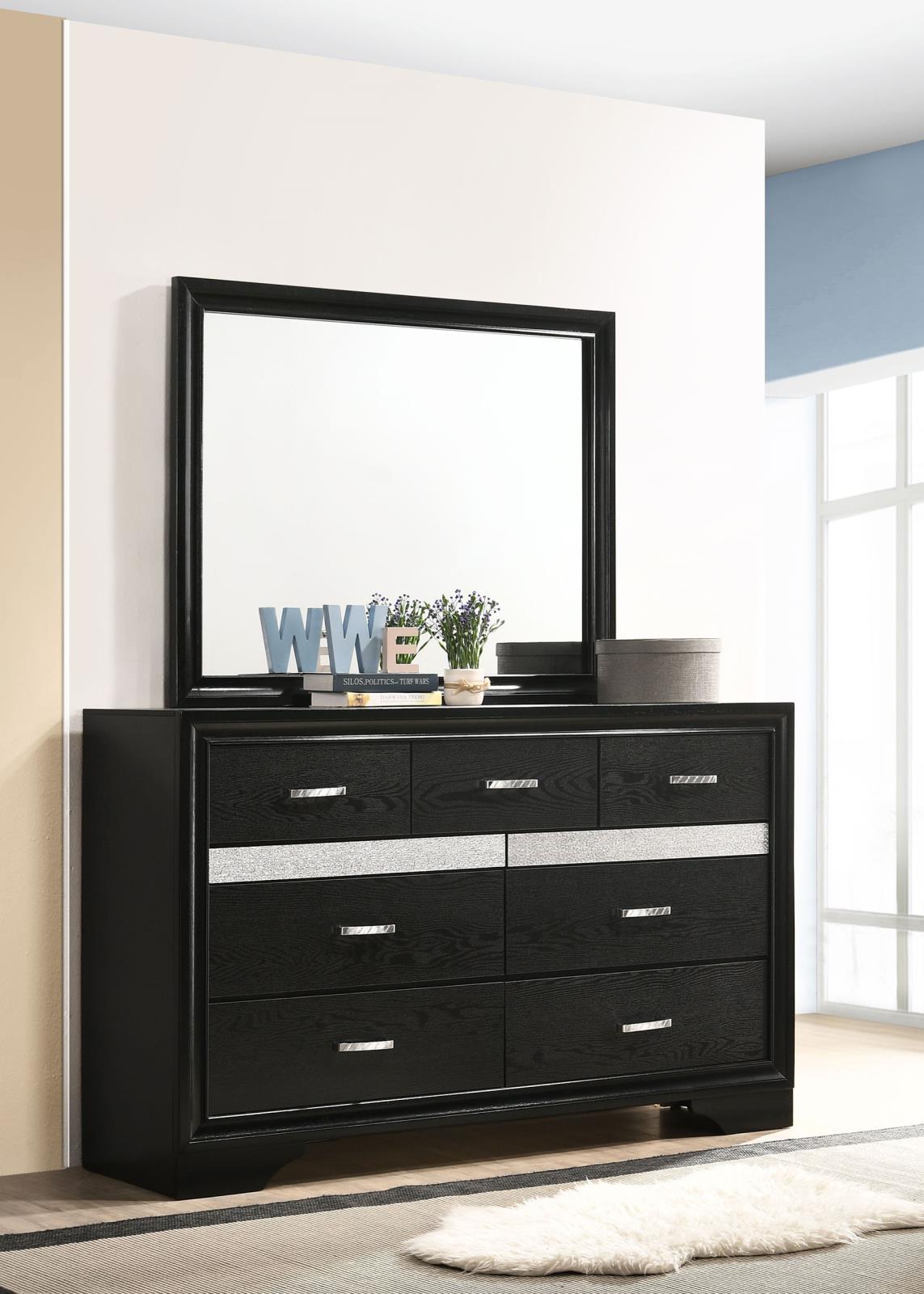 Miranda 7-drawer Dresser with Mirror Black and Rhinestone - 206363M - Bien Home Furniture & Electronics