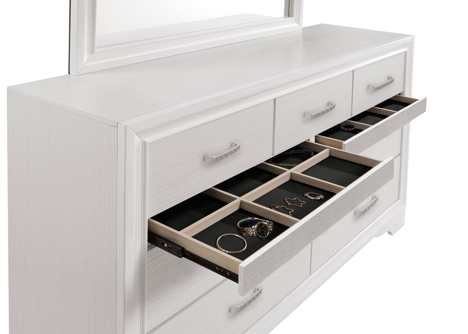 Miranda 7-drawer Dresser with Mirror White and Rhinestone - 205113M - Bien Home Furniture & Electronics