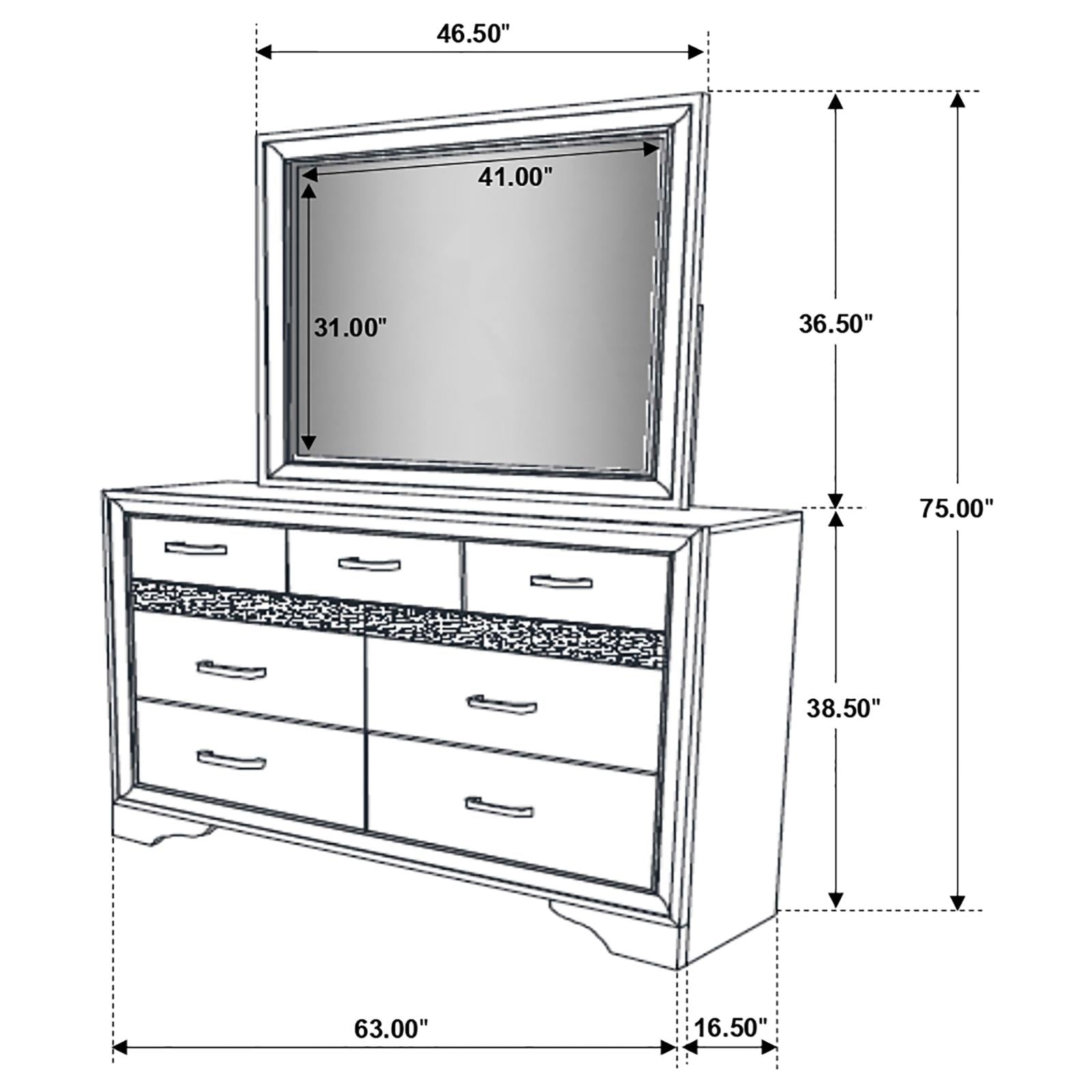 Miranda 7-drawer Dresser with Mirror White and Rhinestone - 205113M - Bien Home Furniture & Electronics