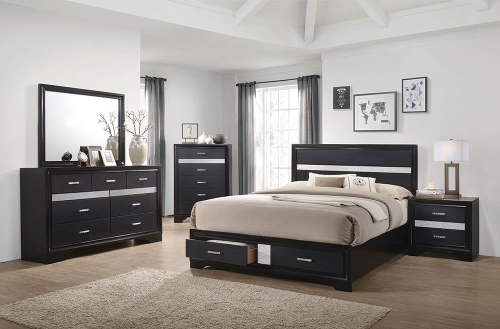 Miranda Black Storage Platform Bedroom Set - SET | 206361Q | 206362 | 206365 - Bien Home Furniture &amp; Electronics