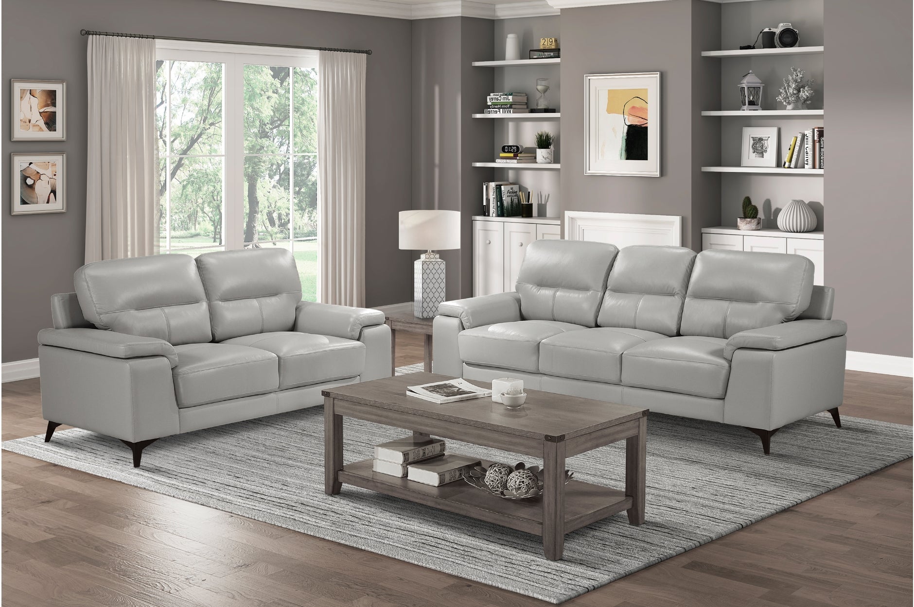 Mischa Silver Grain Top Grain Leather Living Room Set - SET | 9514SVE-1 | 9514SVE-2 | 9514SVE-3 - Bien Home Furniture &amp; Electronics