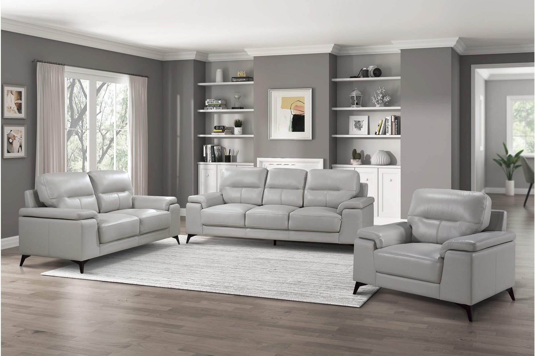 Mischa Silver Grain Top Grain Leather Living Room Set - SET | 9514SVE-1 | 9514SVE-2 | 9514SVE-3 - Bien Home Furniture & Electronics