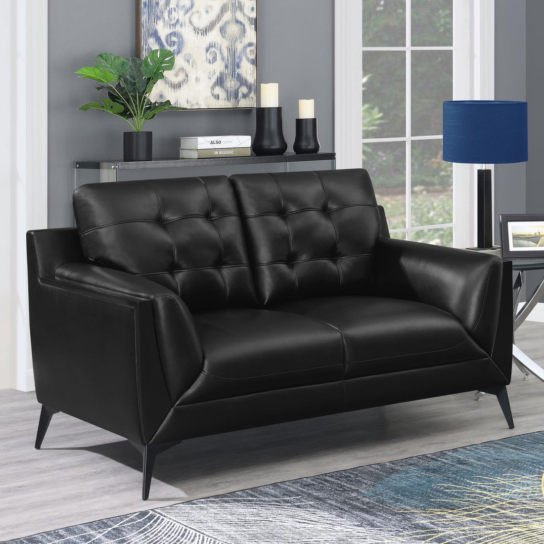 Moira Upholstered Tufted Loveseat with Track Arms Black - 511132 - Bien Home Furniture &amp; Electronics