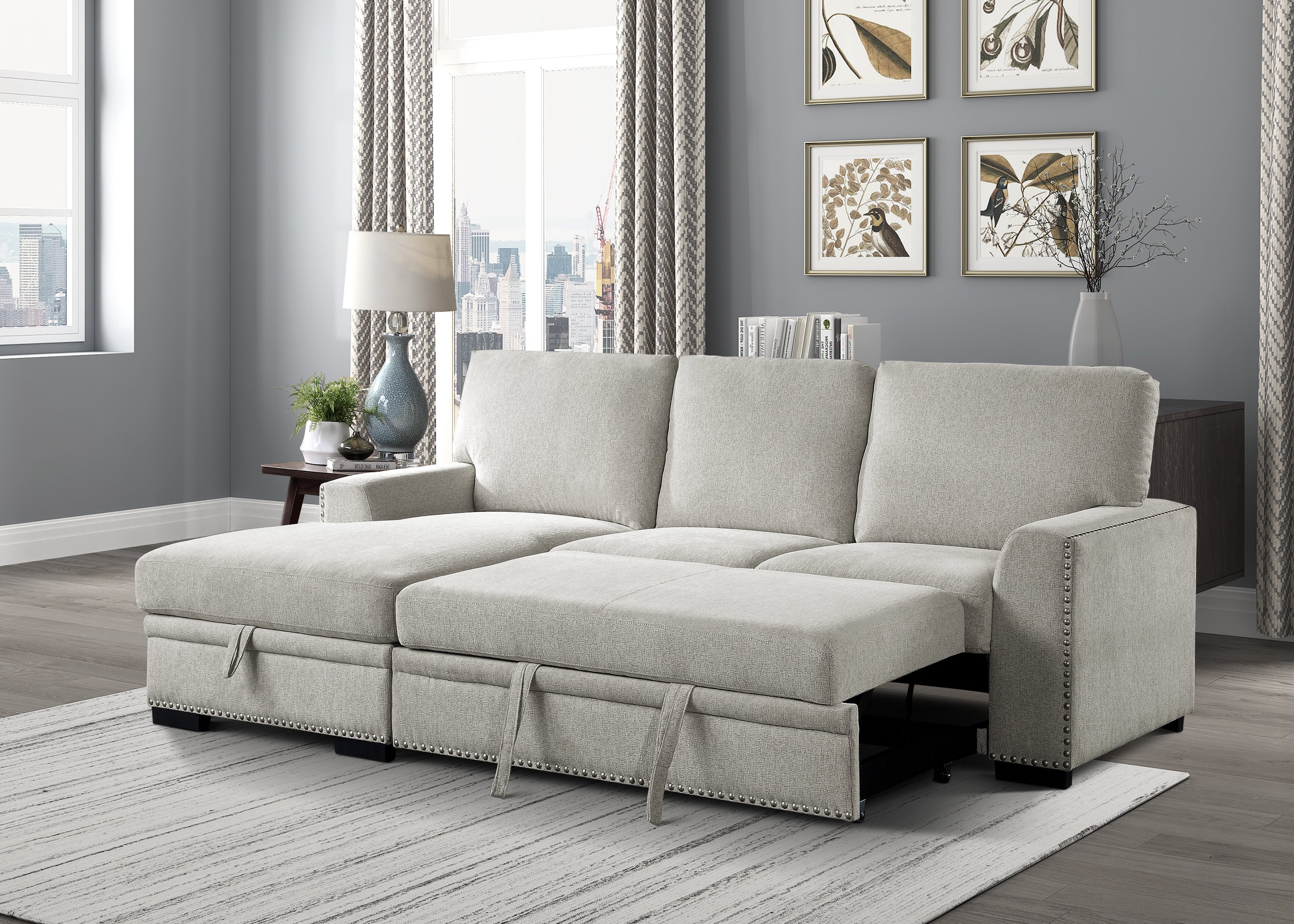 Morelia Beige LAF Storage Sleeper Sofa Chaise - 9468BE*2LC2R - Bien Home Furniture & Electronics