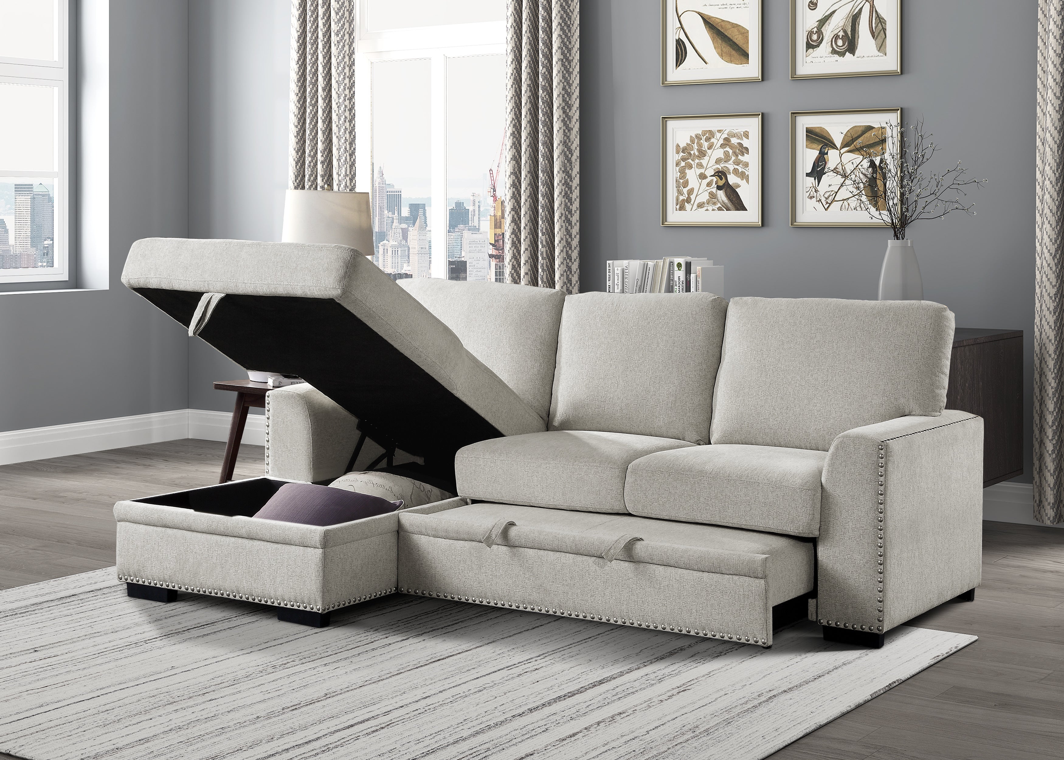 Morelia Beige LAF Storage Sleeper Sofa Chaise - 9468BE*2LC2R - Bien Home Furniture & Electronics