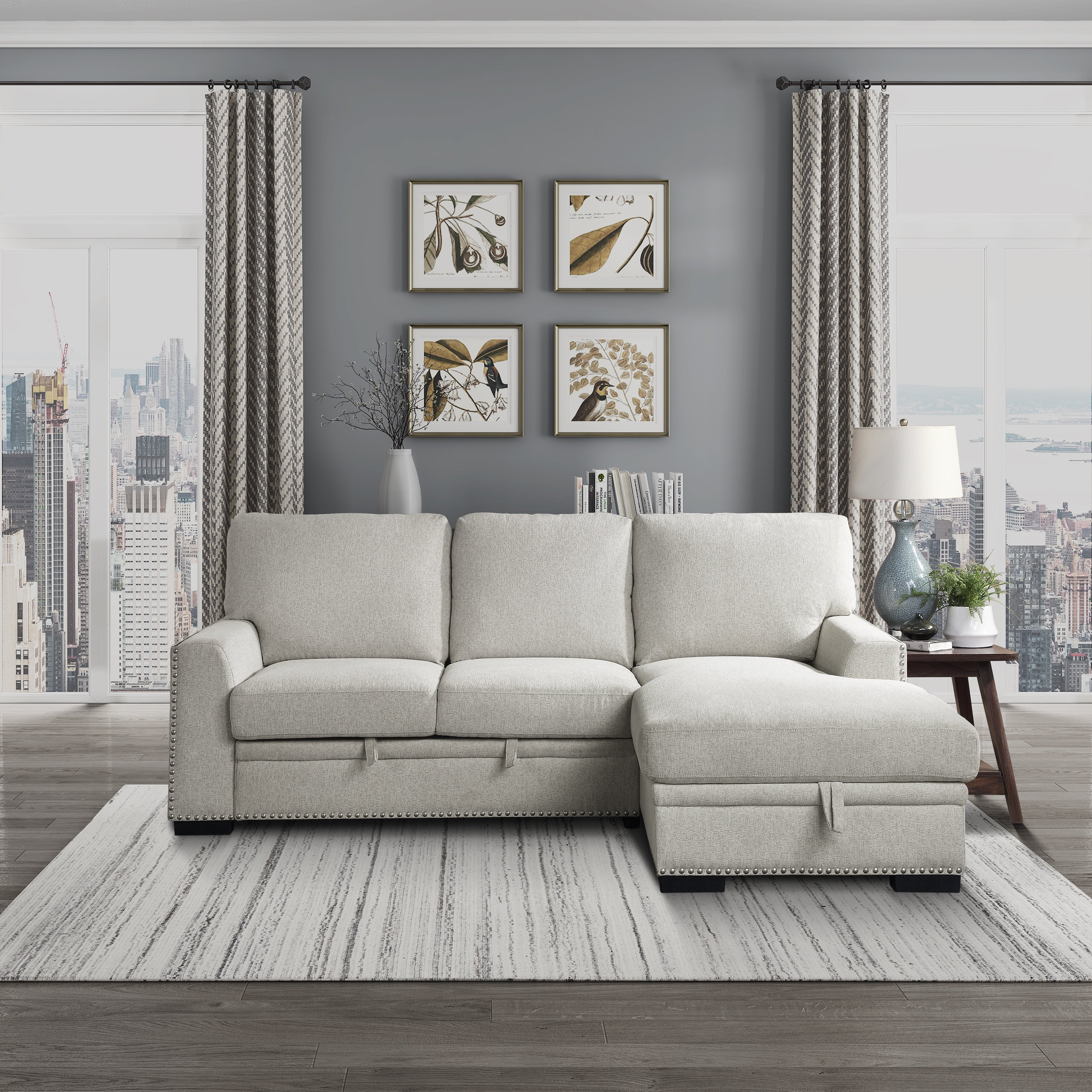 Morelia Beige RAF Storage Sleeper Sofa Chaise - 9468BE*2RC2L - Bien Home Furniture & Electronics