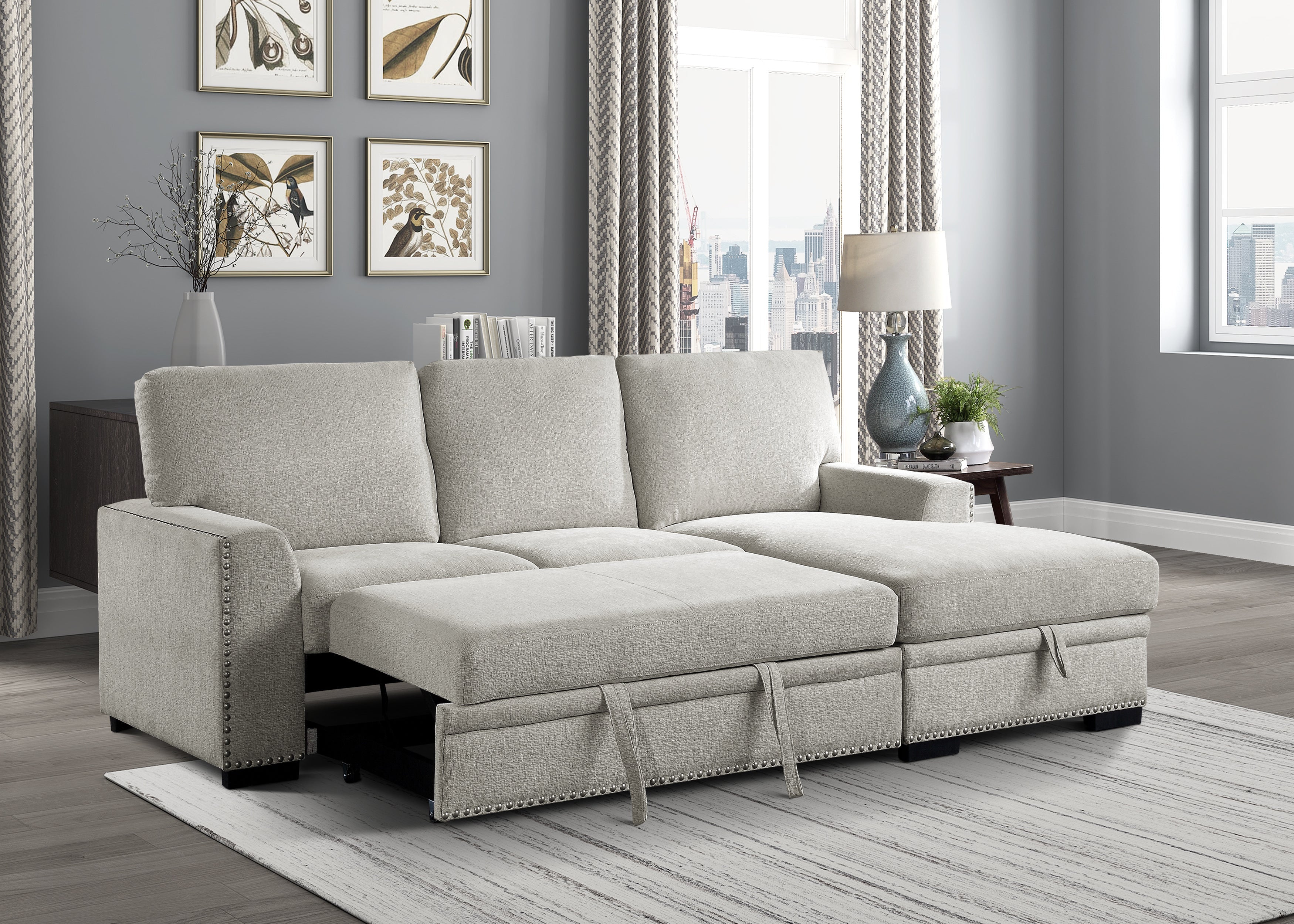 Morelia Beige RAF Storage Sleeper Sofa Chaise - 9468BE*2RC2L - Bien Home Furniture & Electronics