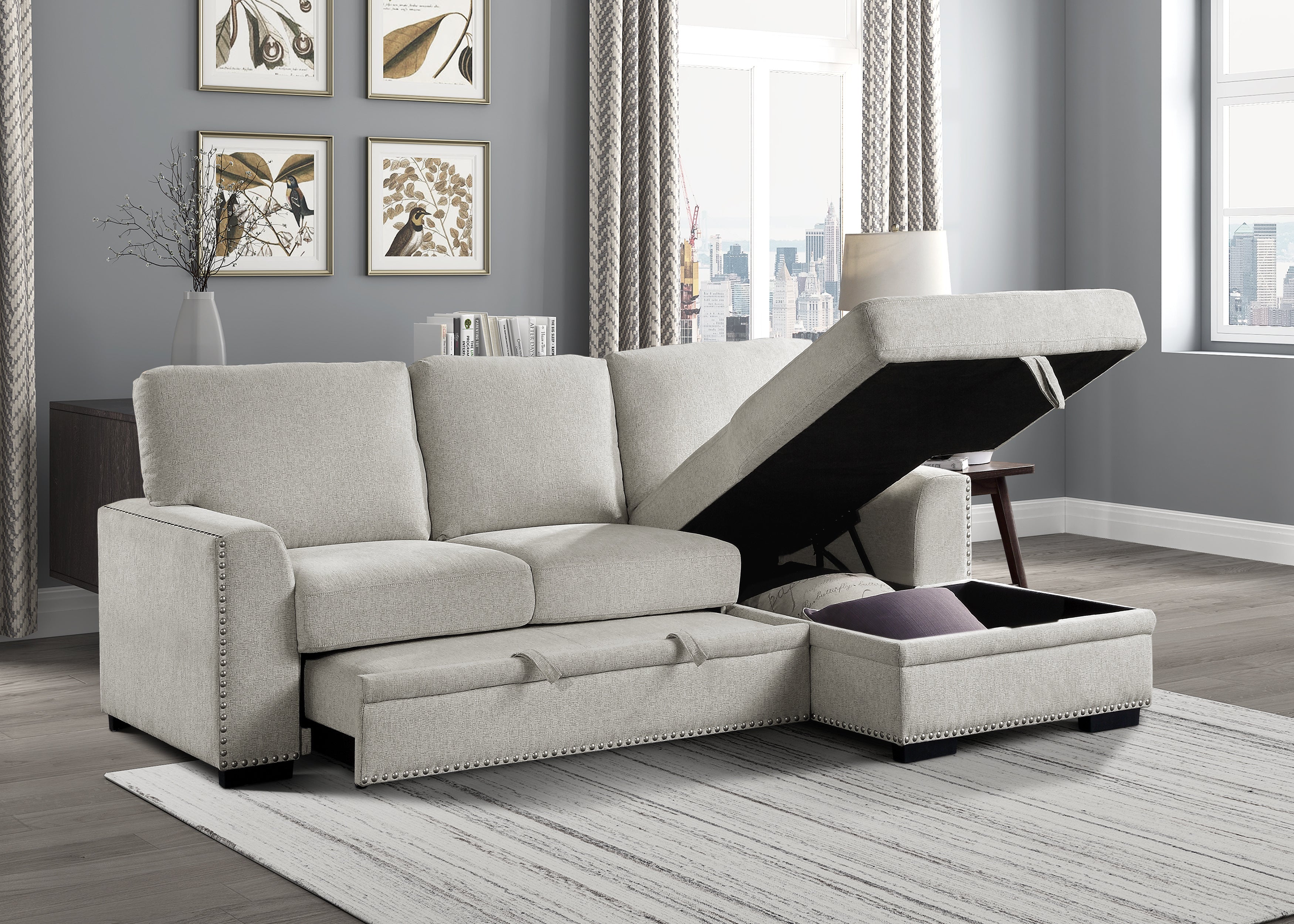Morelia Beige RAF Storage Sleeper Sofa Chaise - 9468BE*2RC2L - Bien Home Furniture & Electronics