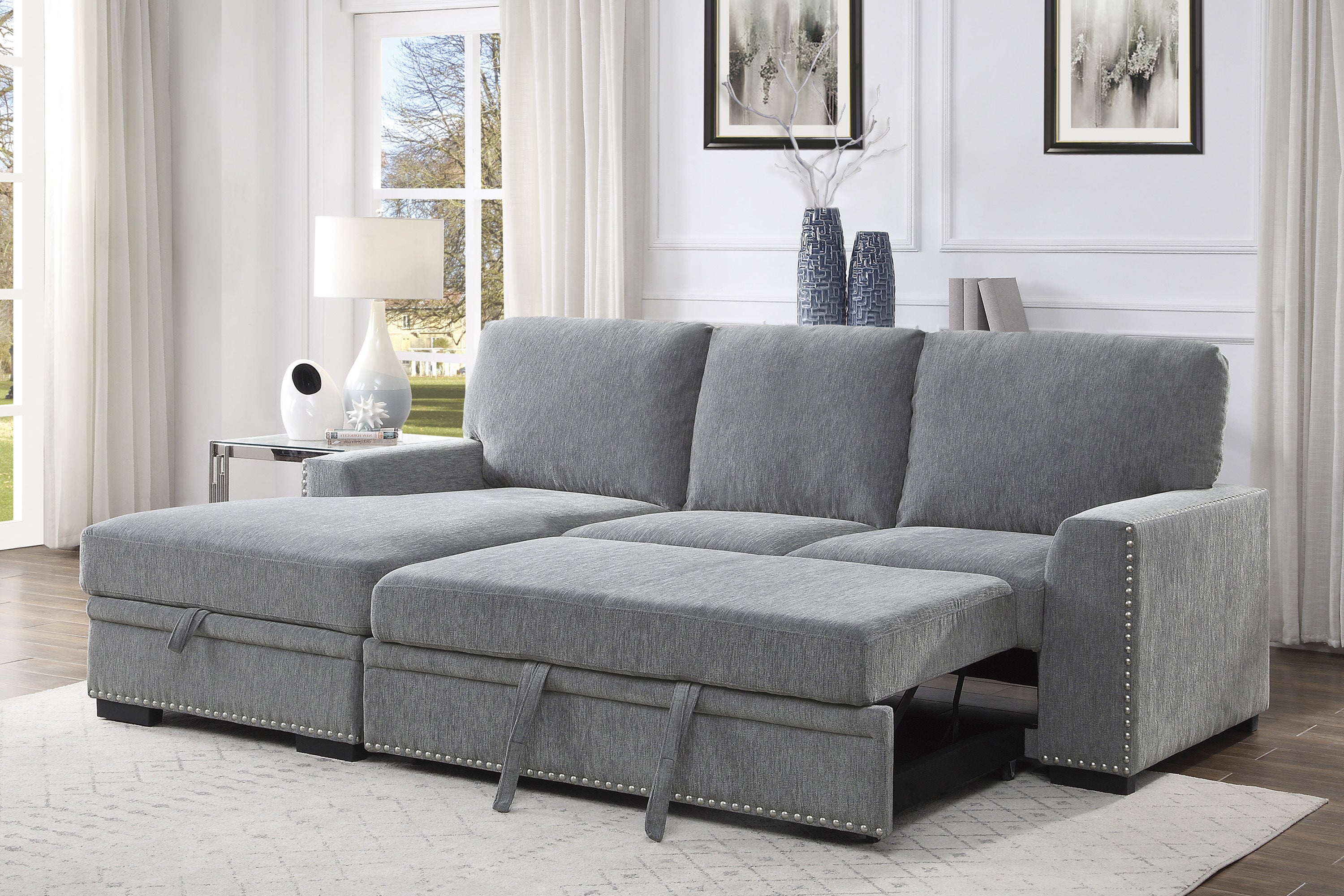Morelia Gray LAF Storage Sleeper Sofa Chaise - 9468DG*2LC2R - Bien Home Furniture & Electronics